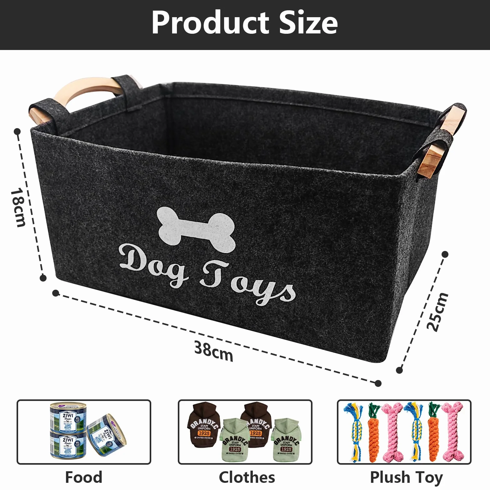 Pet Pet Toy Organizer Scatola Rettangolare Cucciolo Cestino di Immagazzinaggio Del Feltro Del Giocattolo Del Cane Grigio Scuro Organizzare Giocattoli Per Animali