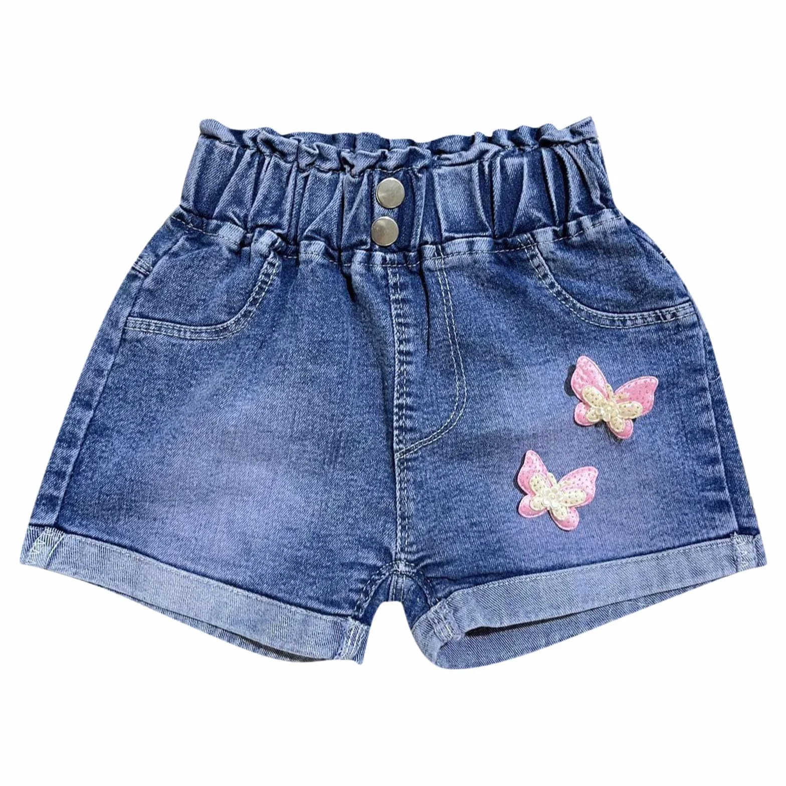 Jeans da ragazza pantaloncini corti in denim vita elasticizzata 2-7 anni
