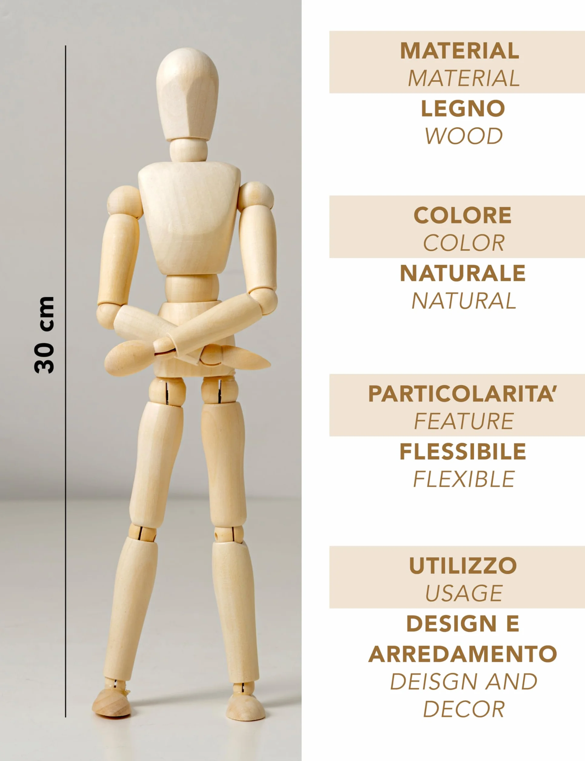 IPEA Manichino in Legno da Disegno 30 cm Snodabile Flessibile Figura con Base