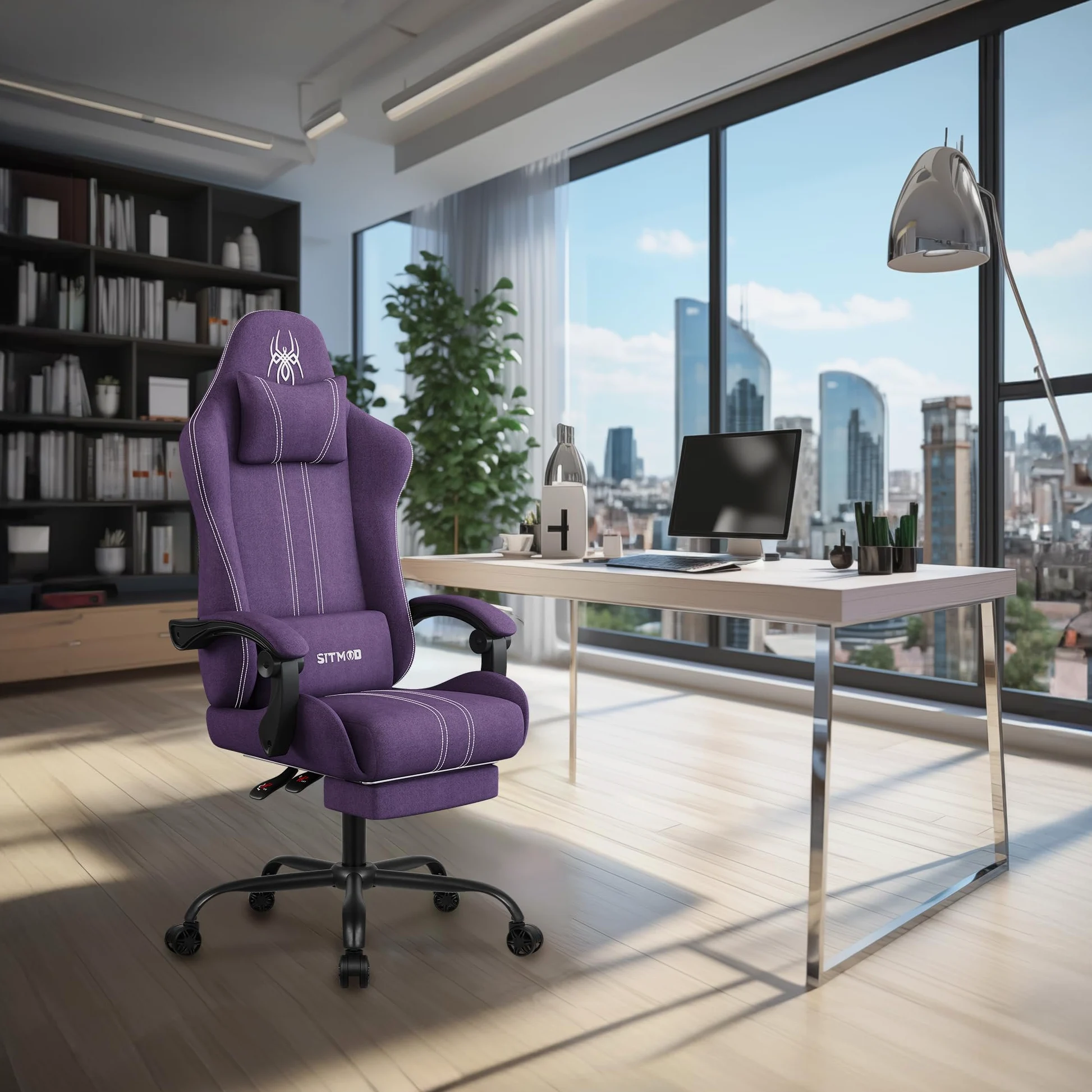 SITMOD Sedia gaming con Poggiapiedi, Ampia Sedia da Ufficio Ergonomica Imbottita, Alta Capacità di Carico, Sedia per Computer con Schienale Alto e Poggiapiedi, Tessuto a rete