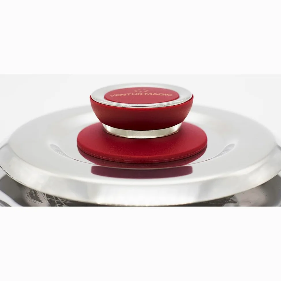Kit 4 Coperchi Magici Antiodore Ventur Magic Ø25, Ø27, Ø31, Ø35 cm Cooker in Acciaio Inox Pomello Rosso
