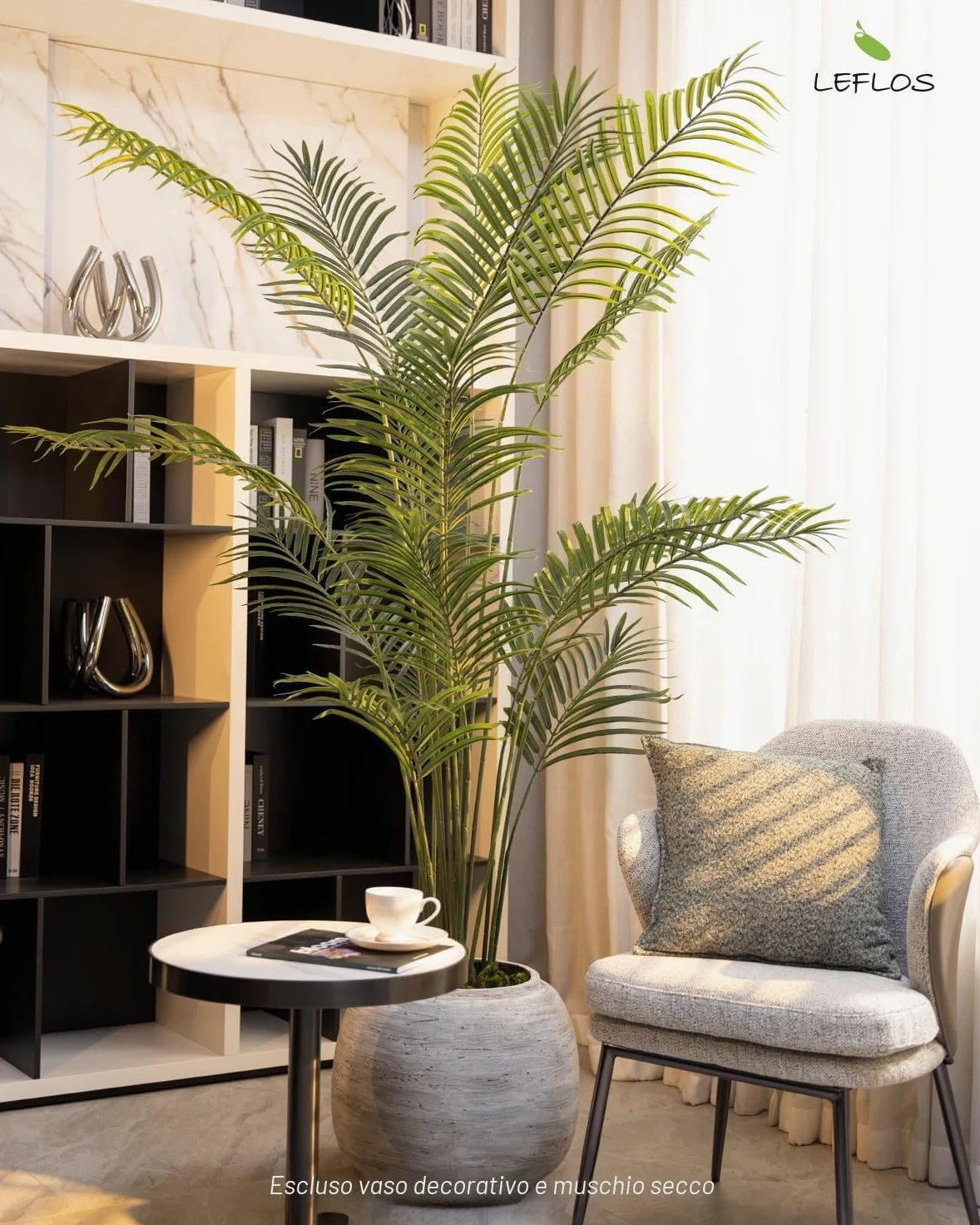 165 cm artificiale Palma di Dypsis Lutescens, solo pianta per interni, 15 tronchi staccabili, decorazioni per ufficio, negozio, appartamento e feste, 1 pezzo