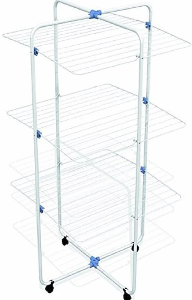 Gimi Vip 3 Stendibiancheria da Pavimento, Stendino a Torre, Verticale, 3 Ripiani, Spazio di Stenditura 30 m, con Ruote, Acciaio, 71 x 71 x 131 cm