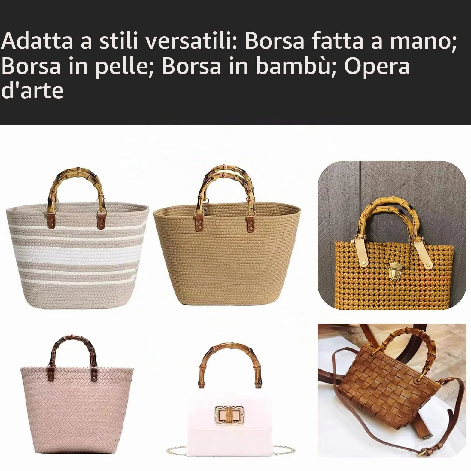 Manici per Borse in Bambù 15,5 cm a Forma di U 4 Pezzi, Accessori Fai da Te