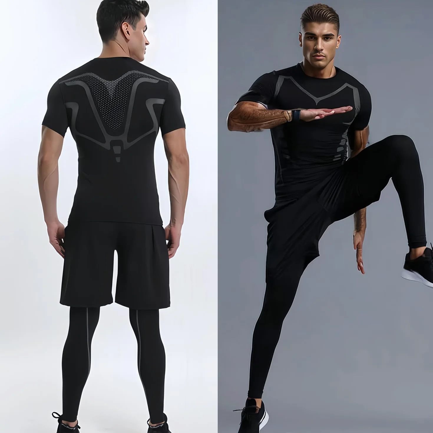 Maglietta a Compressione da Uomo Asciugatura Rapida Fitness T-Shirt per Allenamento e Corsa