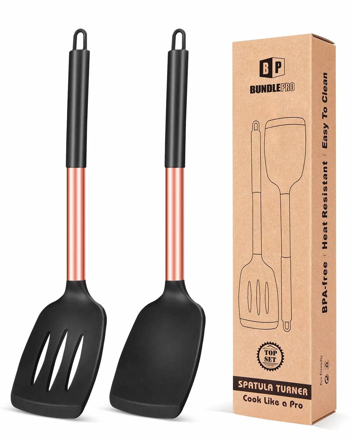 Spatole da cucina in silicone massiccio, antiaderenti, resistenti al calore, senza BPA, oro rosa, confezione da 2