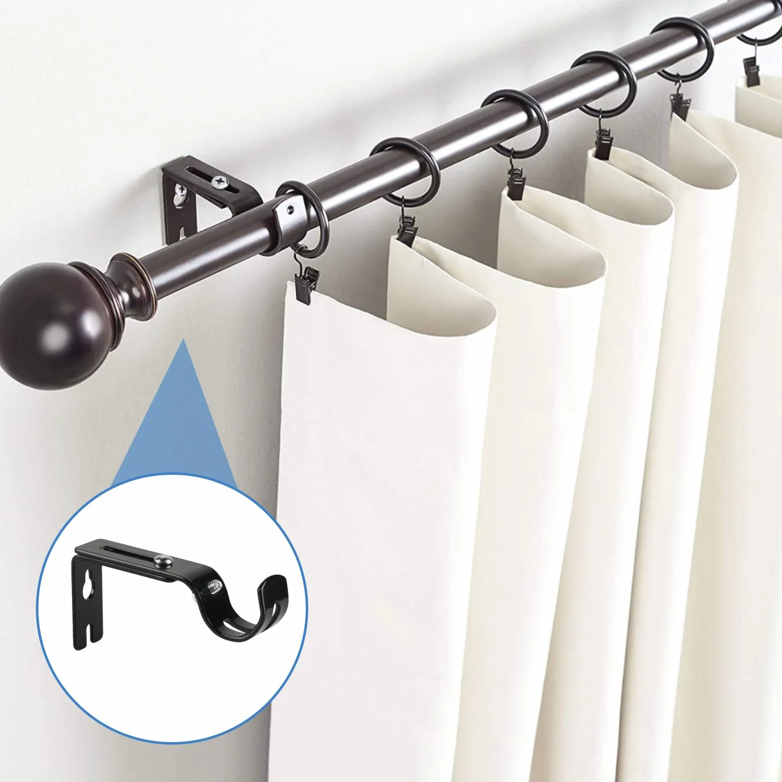 Staffe da parete in metallo nero per aste tende resistenti regolabili 25 mm