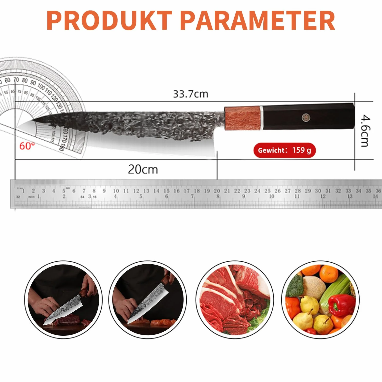 Plys Coltelli da Cucina Giapponese Professionali: Mannaia Carne Coltello da Chef Acciaio con Impugnatura Ergonomica