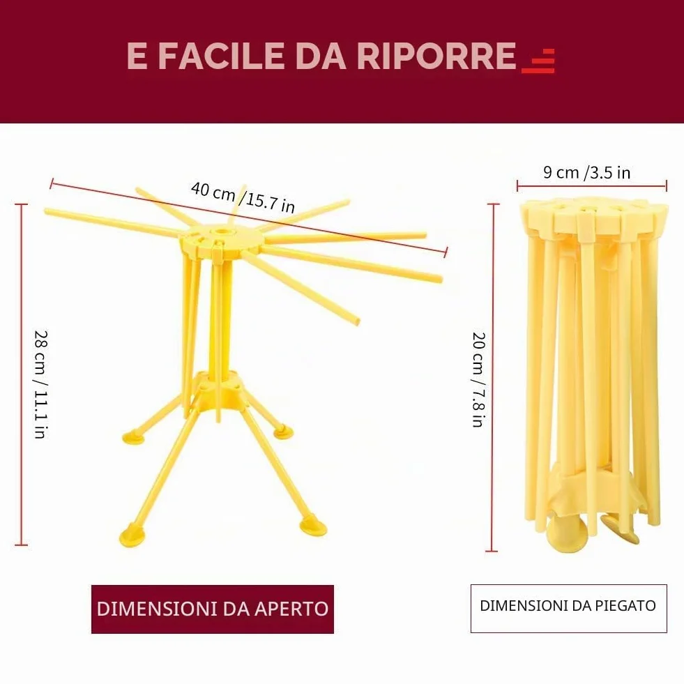 Stendino pieghevole per pasta - Stendino per pasta con essiccatore per noodle domestico da 10 bar - Compatto Facile da riporre Installazione rapida (giallo)