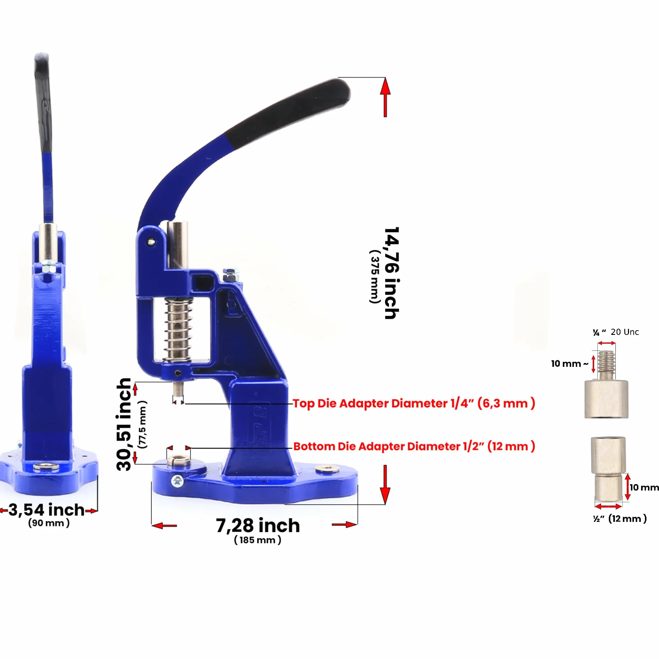 Set di macchine a pressione manuale DIE-SET-10 con fustelle per bottoni a pressione, occhielli, rivetti