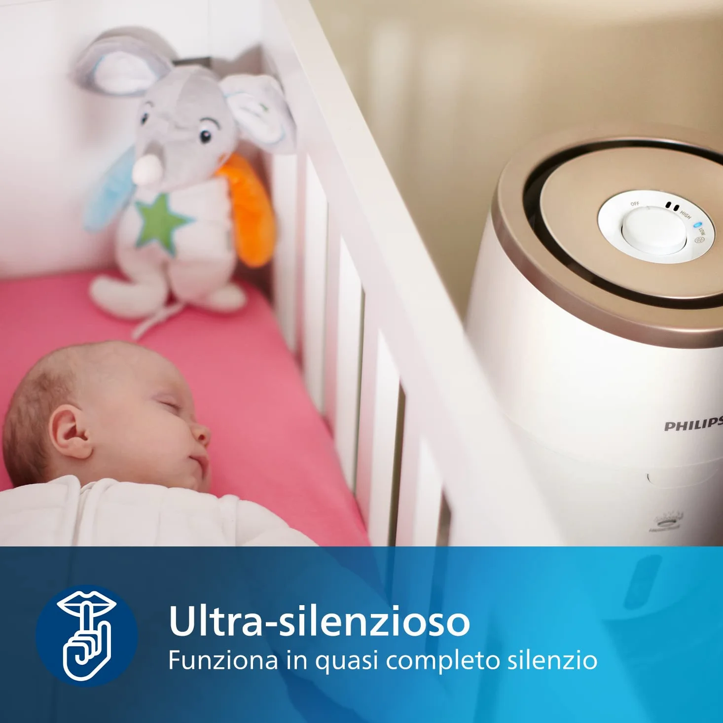 Umidificatore d'aria Philips serie 2000 - Umidificatore per ambienti 38 m², NanoCloud, 2 velocità, serbatoio da 2 litri (HU4811/10), 220-240 V || 50/60 Hz || 15W