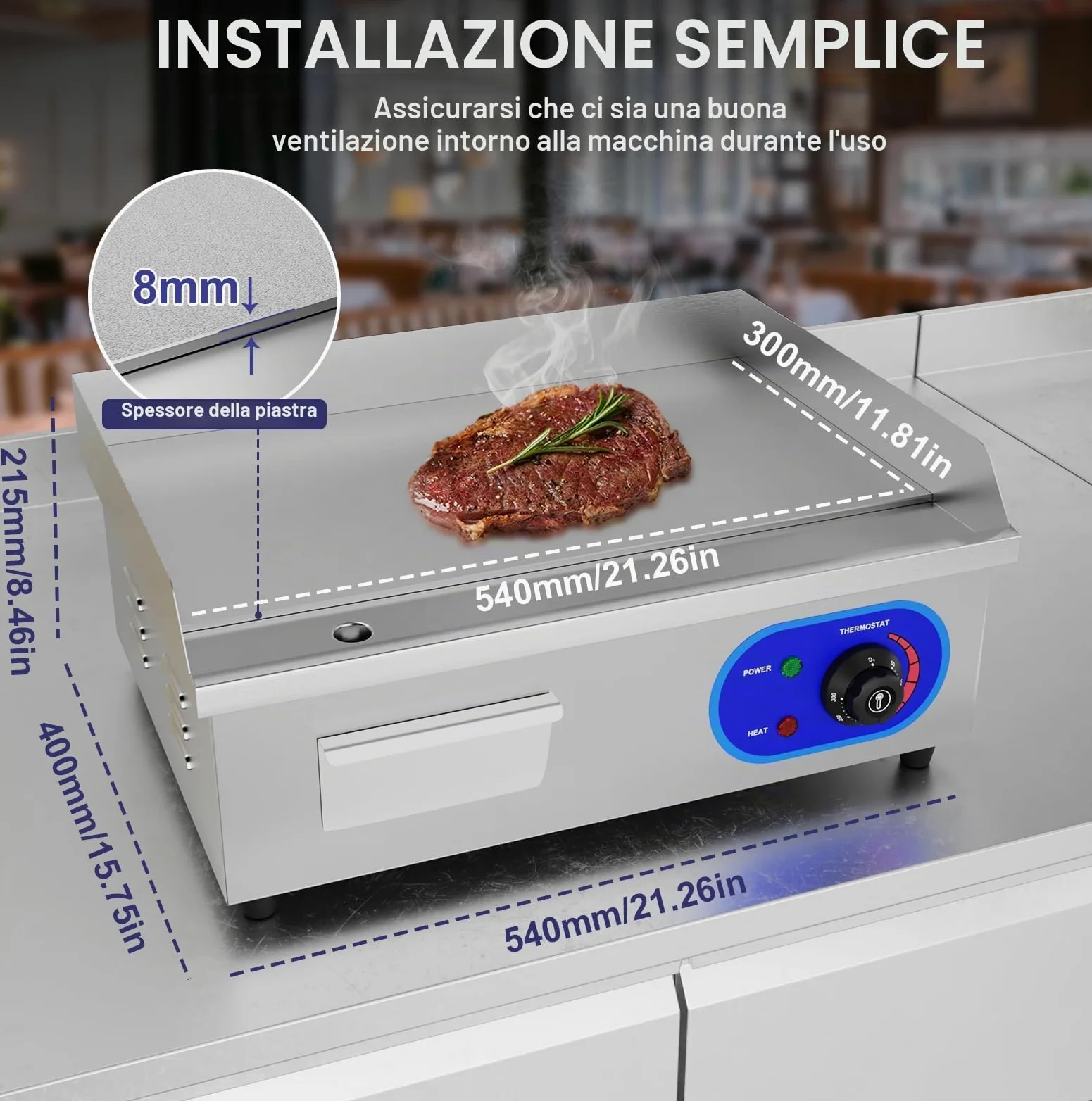 Piastra Elettrica Professionale Griglia BBQ Grill In Acciaio Inox da banco 3000 W 220-240 V Piastra Elettrica Commerciale con Certificazione CE