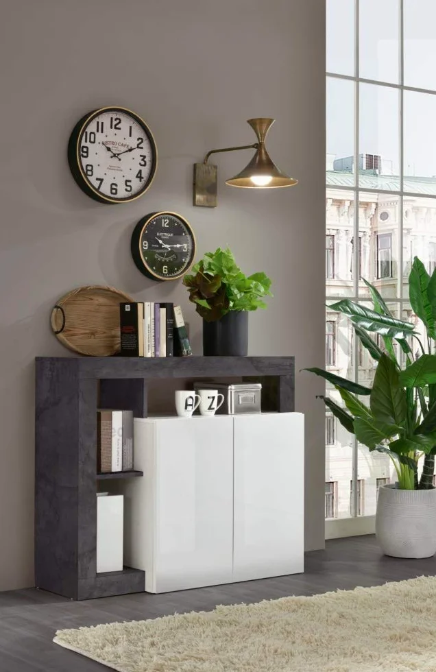 Web Convenienza Madia con Ante Moderna Bianca Lucida Made in Italy - Collezione Hamburg per Soggiorno e Sala da Pranzo (2 Ante, Ossido)