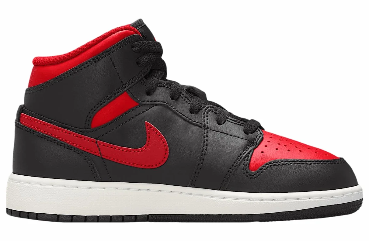Air Jordan 1 Mid (GS) Nero/Rosso VERSITÀ-Bianco Summit, Nero, 7 Big Kid