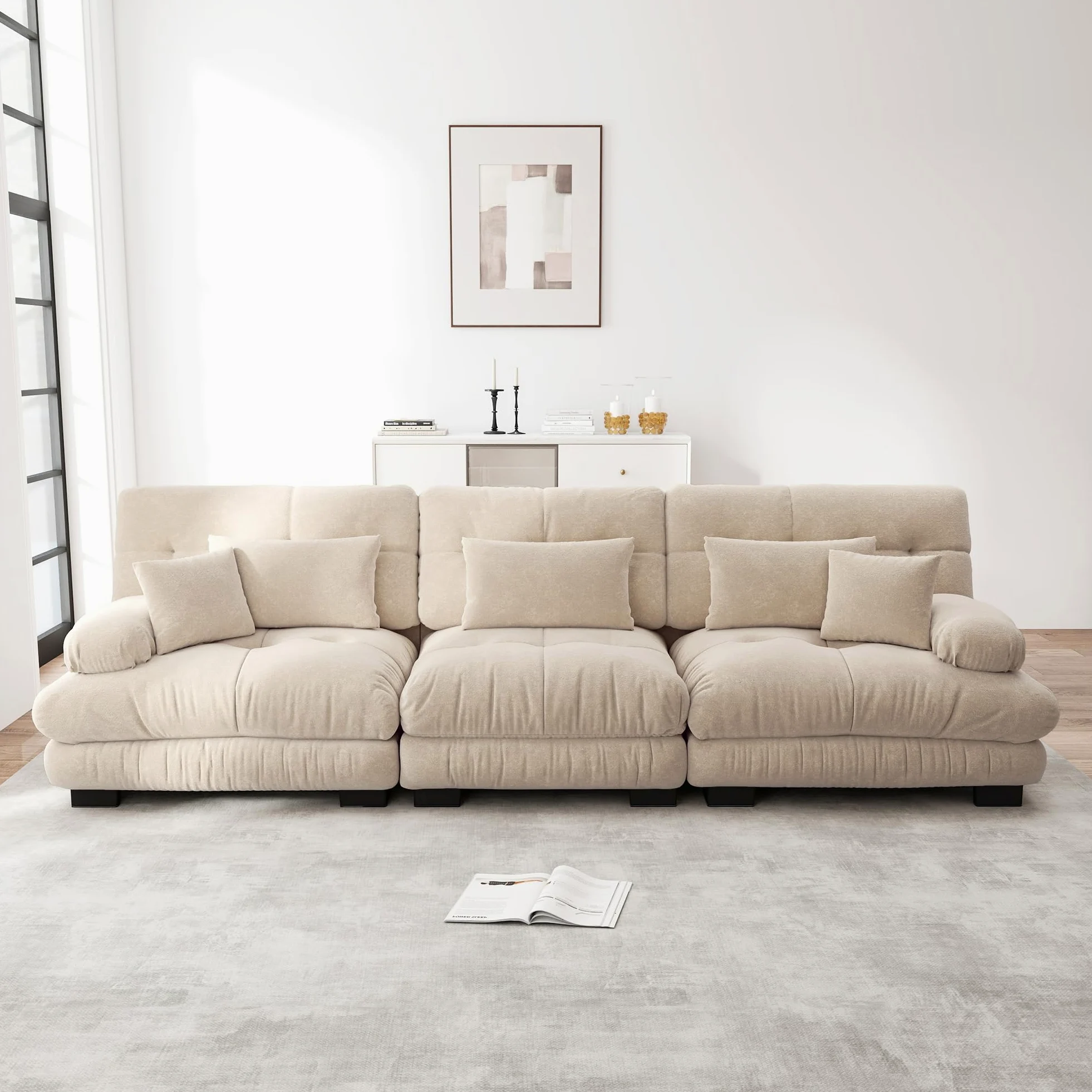 Divano angolare modulare a 3 posti in ciniglia divano letto imbottito confortevole per soggiorno, appartamento studio, ufficio ciniglia marrone chiaro