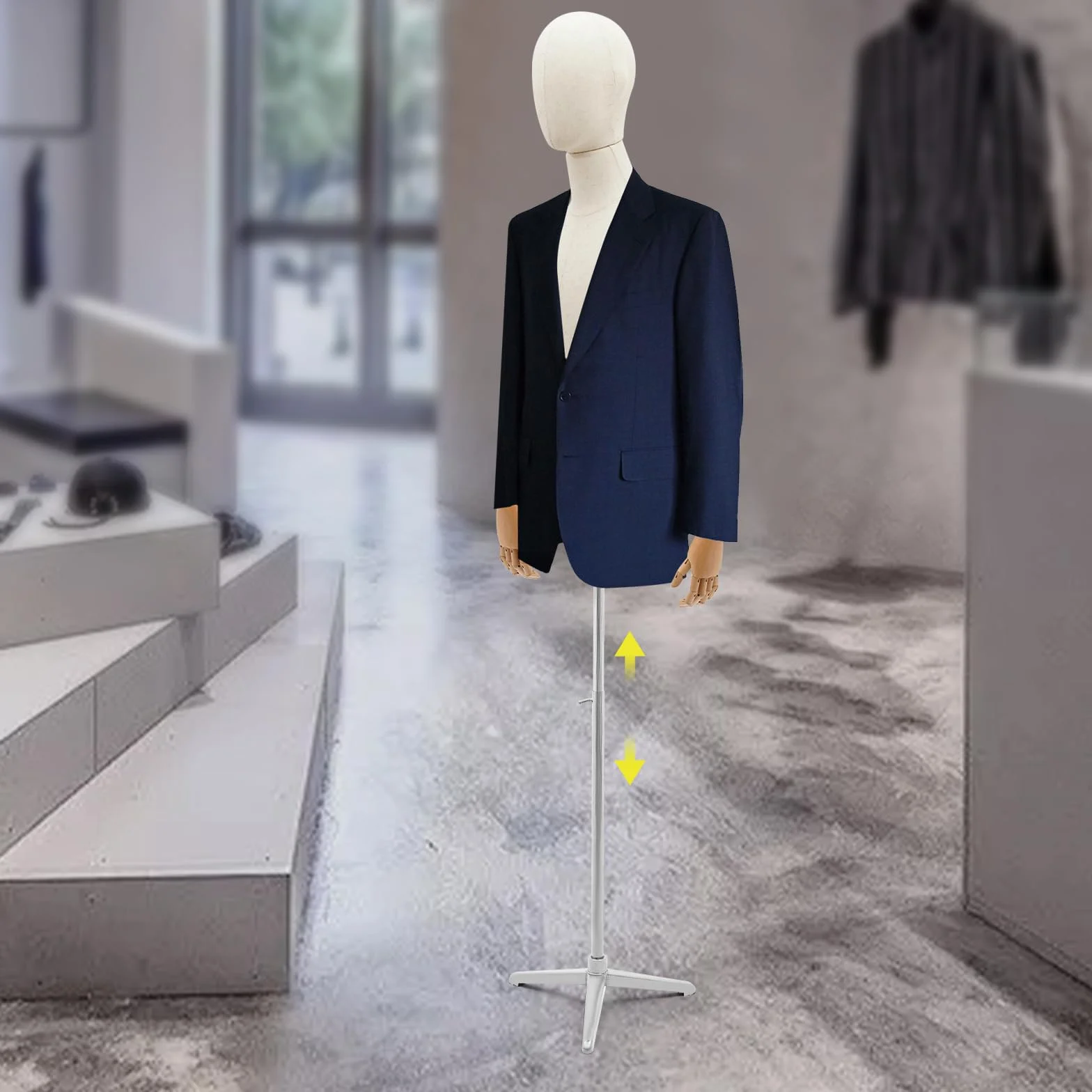 Forma da abito maschile - Busto per sartoria da uomo - Busto - Mannequin per vetrina - Altezza regolabile - Mannequin per abbigliamento - Per negozi di abbigliamento, sartoria (lino + argento, 130 a