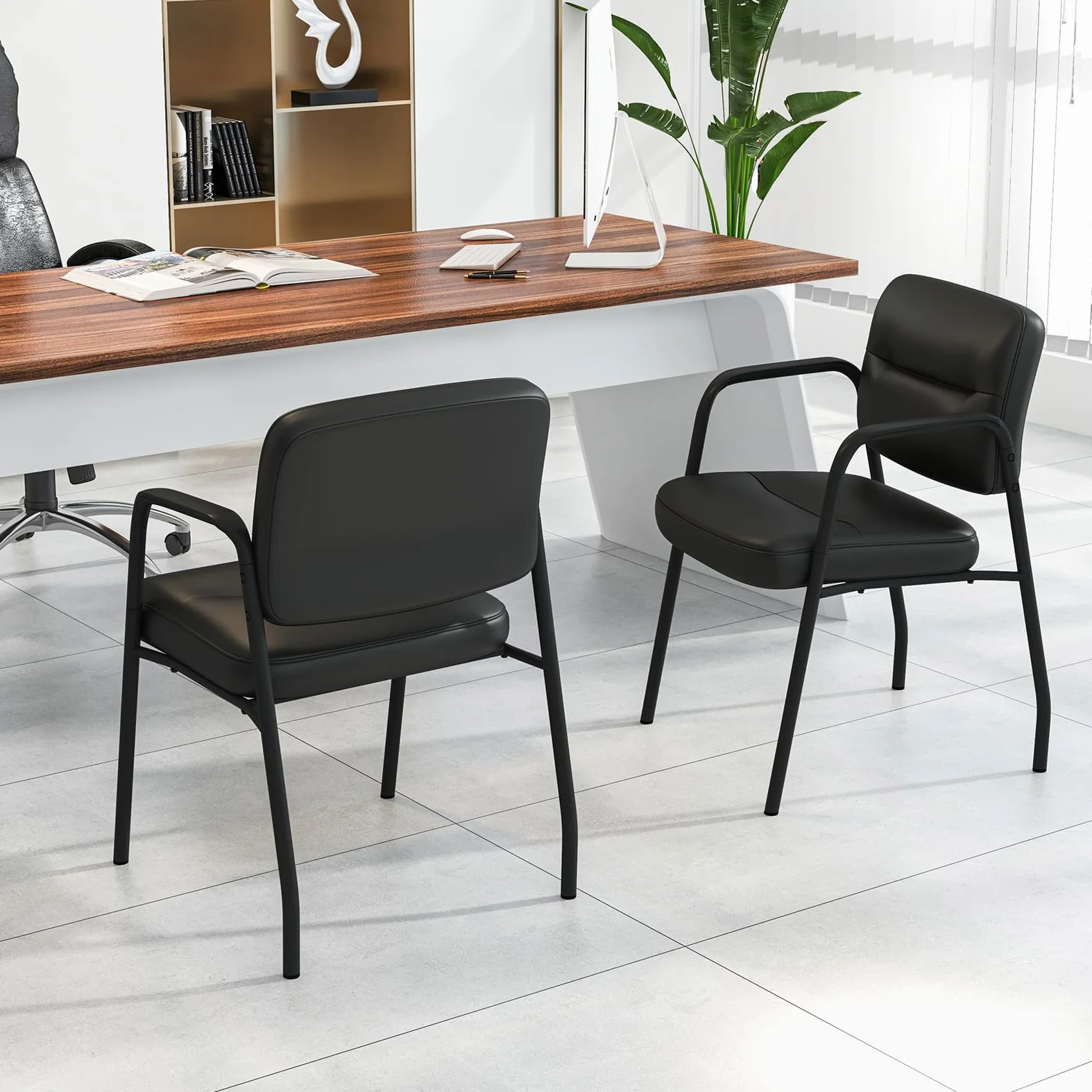 COSTWAY Set di 2 Sedie da Sala d'Attesa Imbottite, Sedie da Conferenza con Braccioli, con Gambe in Metallo, Sedie da Ufficio Portata 160 kg, 58 x 56 x 81 cm