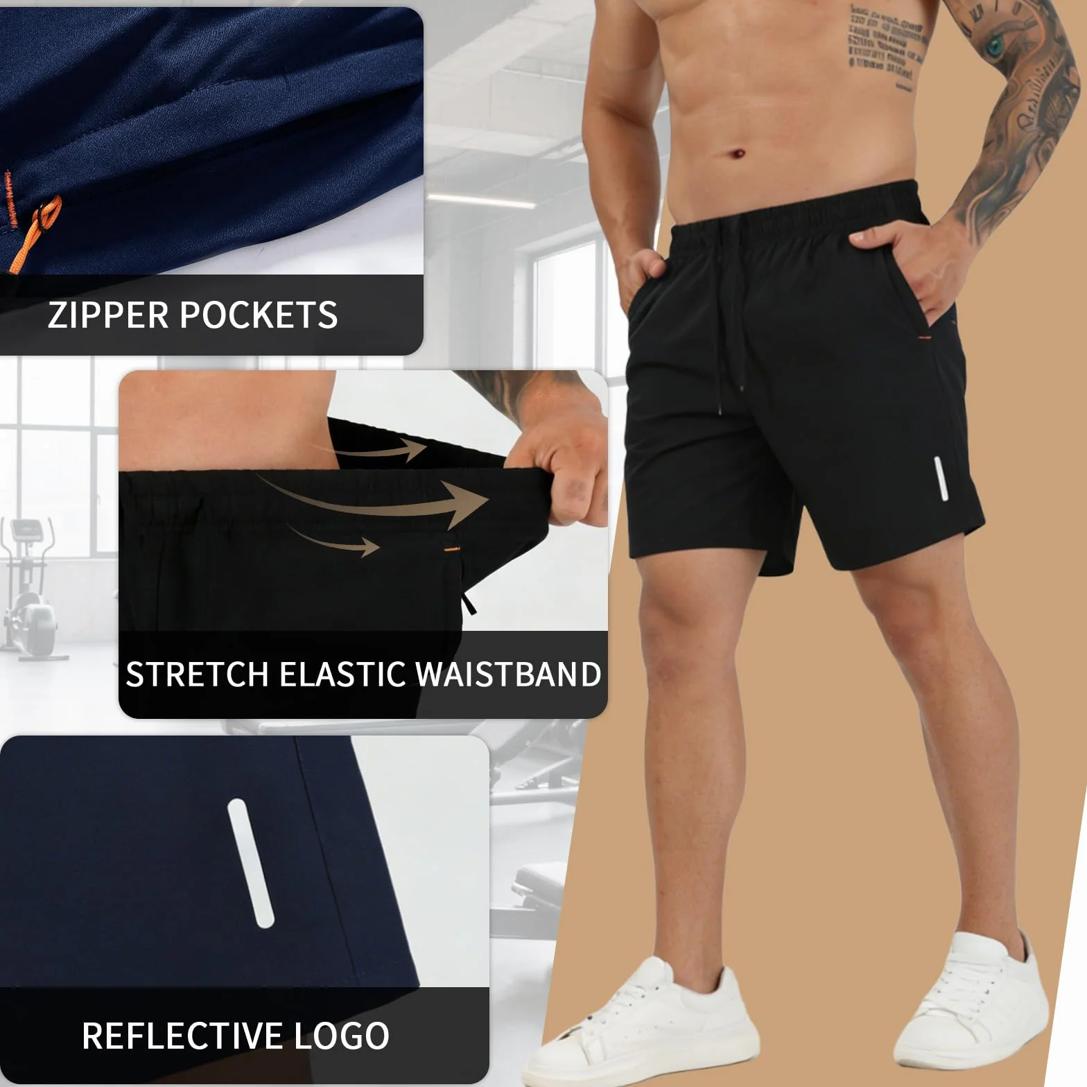 SHAGGA Pantaloncini da Uomo 3 Pezzi Leggeri Asciugatura Rapida Sportivi con Cucitura Interna 7 e Tasche con Cerniera per Corsa Fitness Jogging