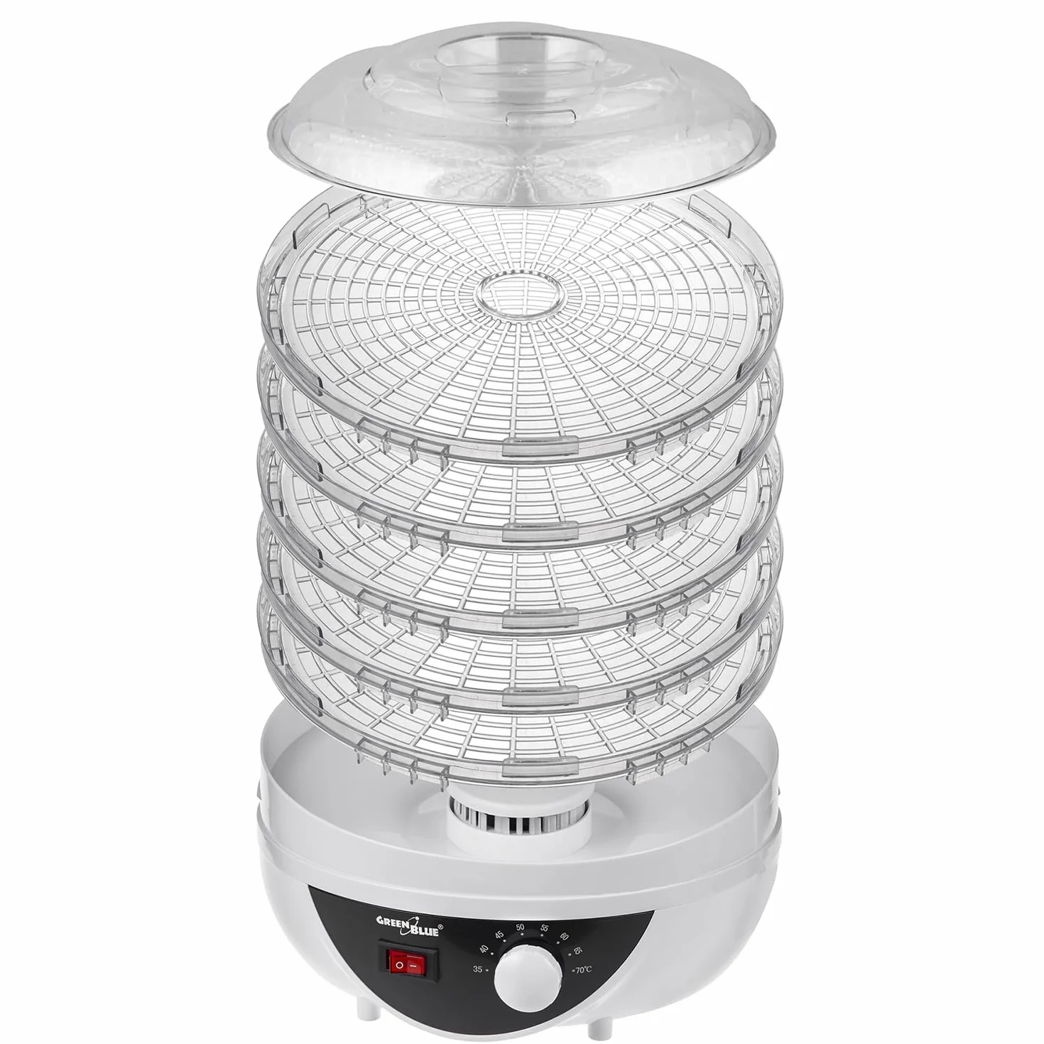 Green Blue GB195 Essiccatore alimentare per funghi, verdure e frutta, erbe 250W, extra silenzioso, 5 setacci Diametro 27 cm Temp regolabile