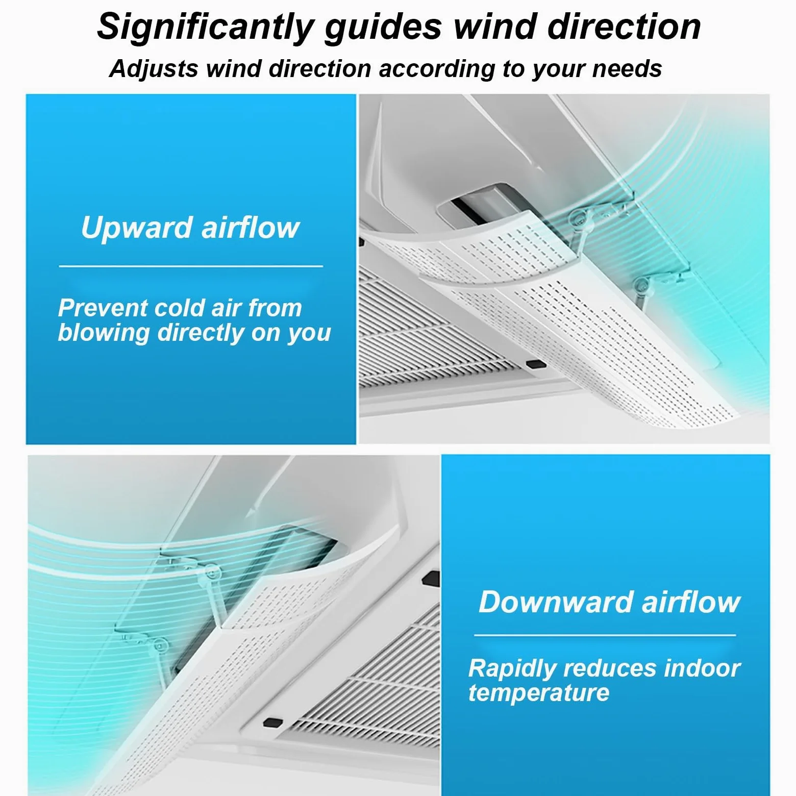 4 Deflettore Condizionatore d'Aria da Soffitto, Deflettori per Bocchette d'Aria Centralizzate da 50 a 70 cm, Parabrezza Antivento e Protezione Contro Il Flusso d'Aria Diretto