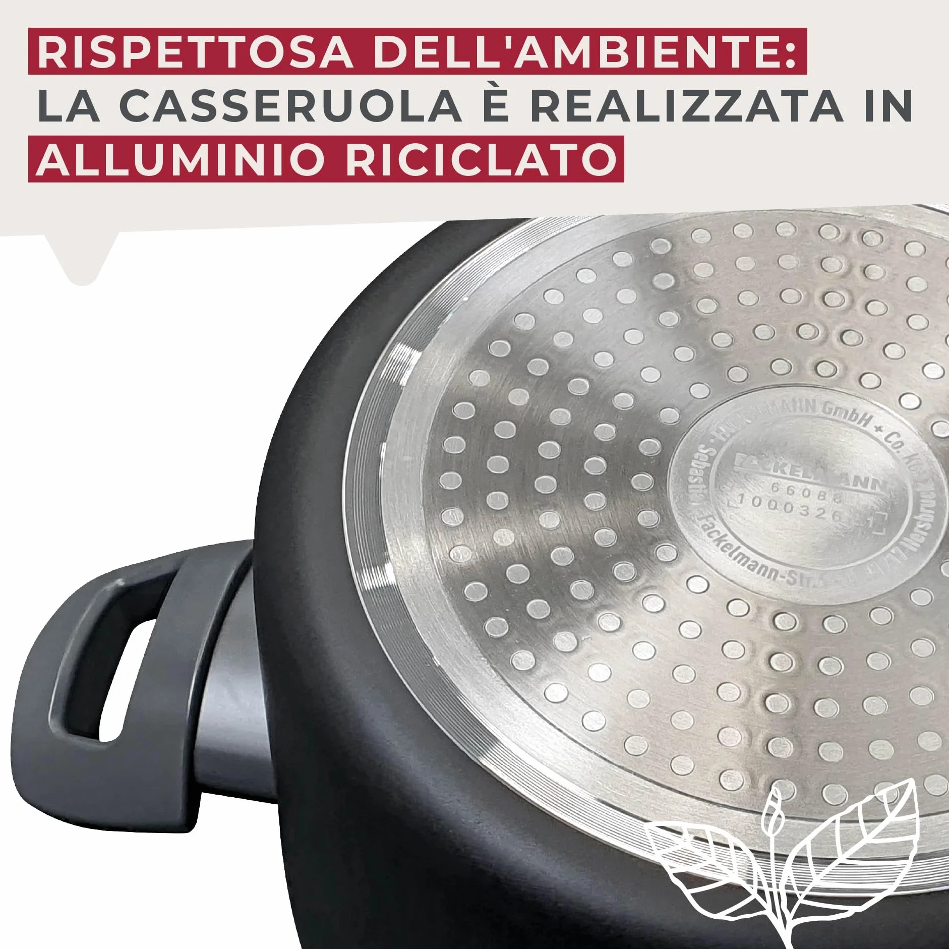Fackelmann Pentola Casseruola Statement Ø 24 cm – con rivestimento in ceramica – Alluminio riciclato con rivestimento antiaderente – senza PFAS, manico resistente al calore, per tutti i piani cottura