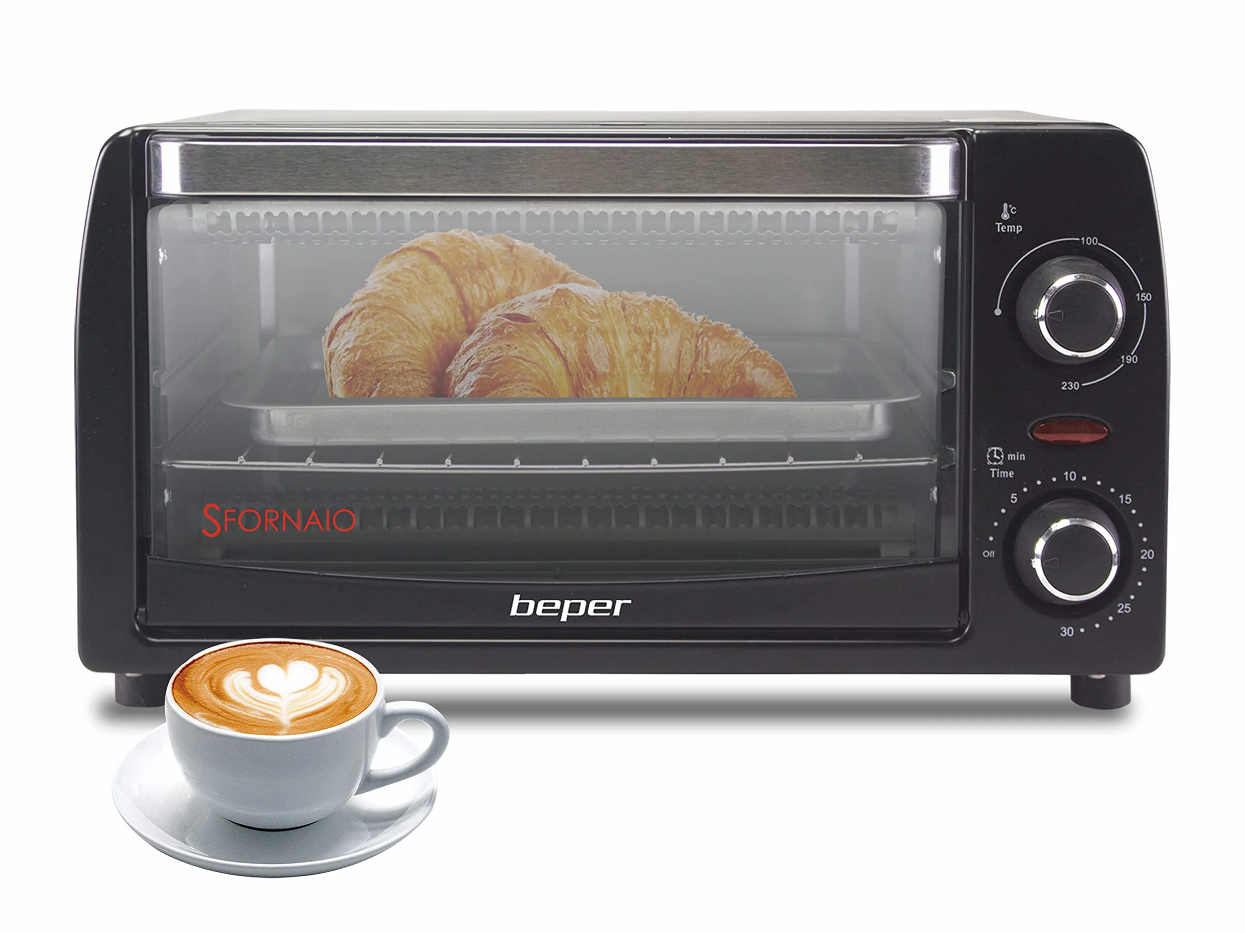 Beper Fornetto Elettrico 12L, Elementi Riscaldanti al Quarzo, Temperatura Regolabile 230°C, Nero