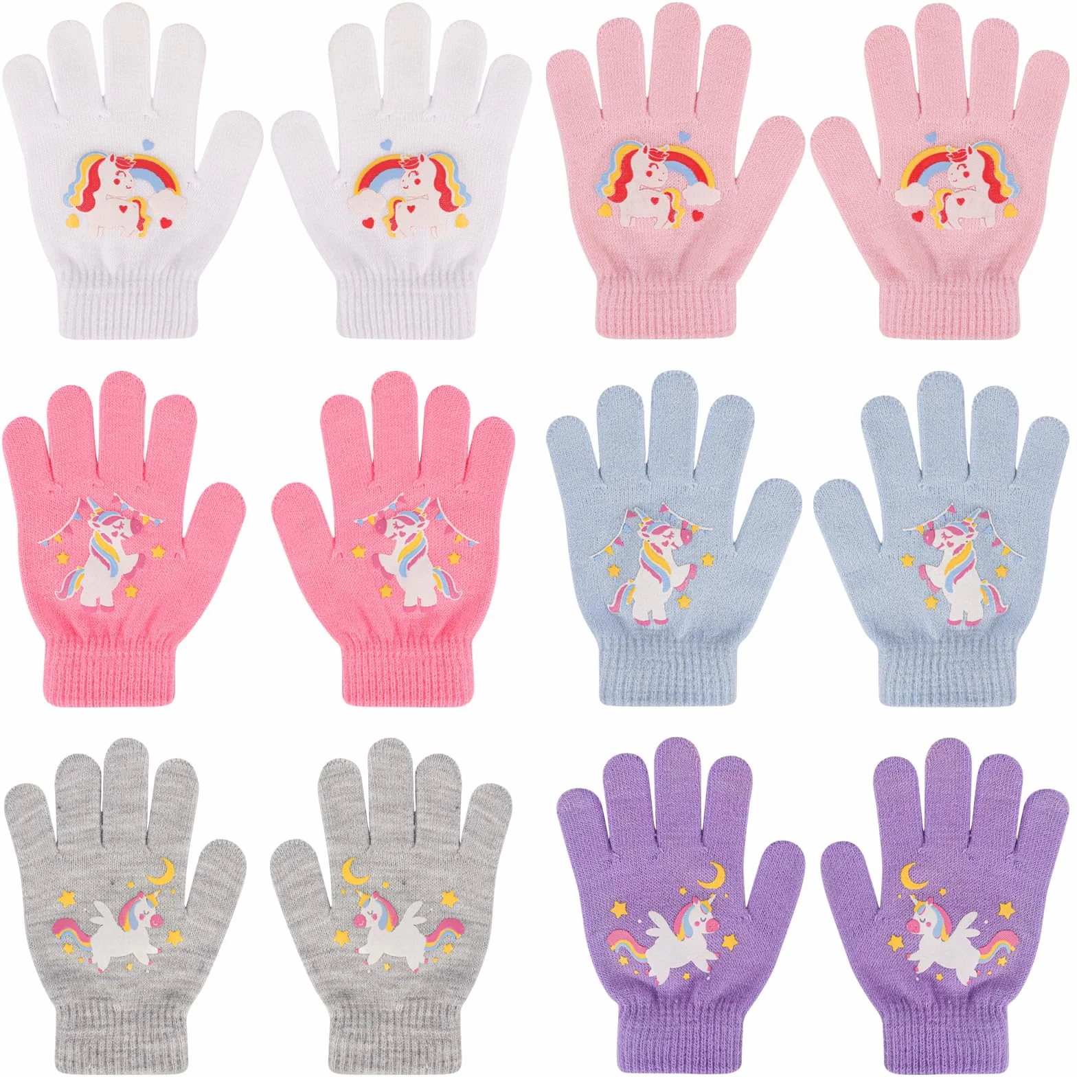 Guanti Invernali Termici Unicorno per Bambini Muffole Magiche a Dita Intere Elastici 4-12 Anni