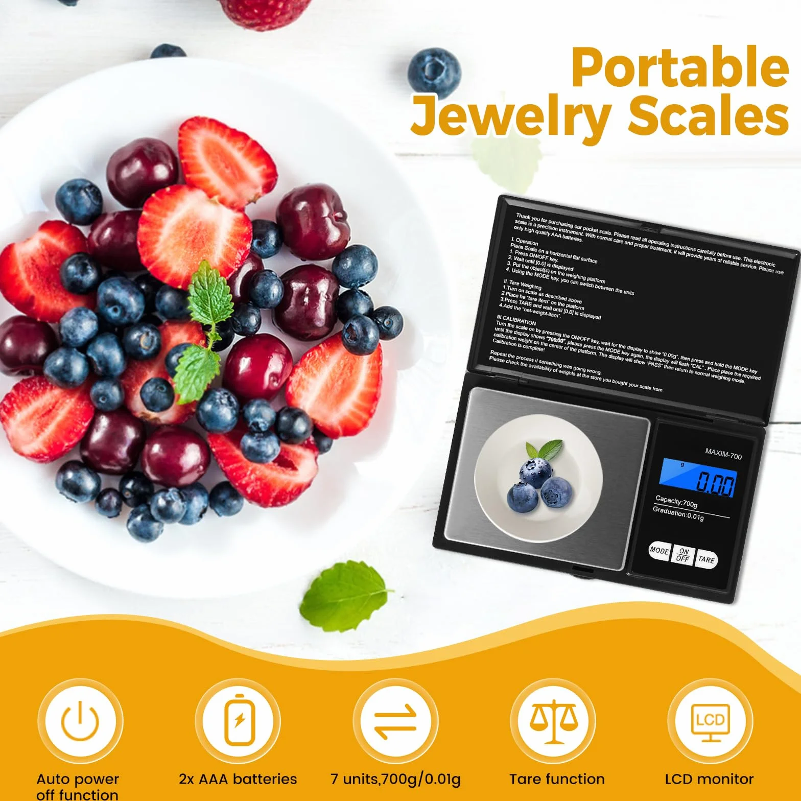 Bilancia di Precisione Oderra 700g/0,01g LCD Retroilluminato Portatile per Gioielli Oro Caffè