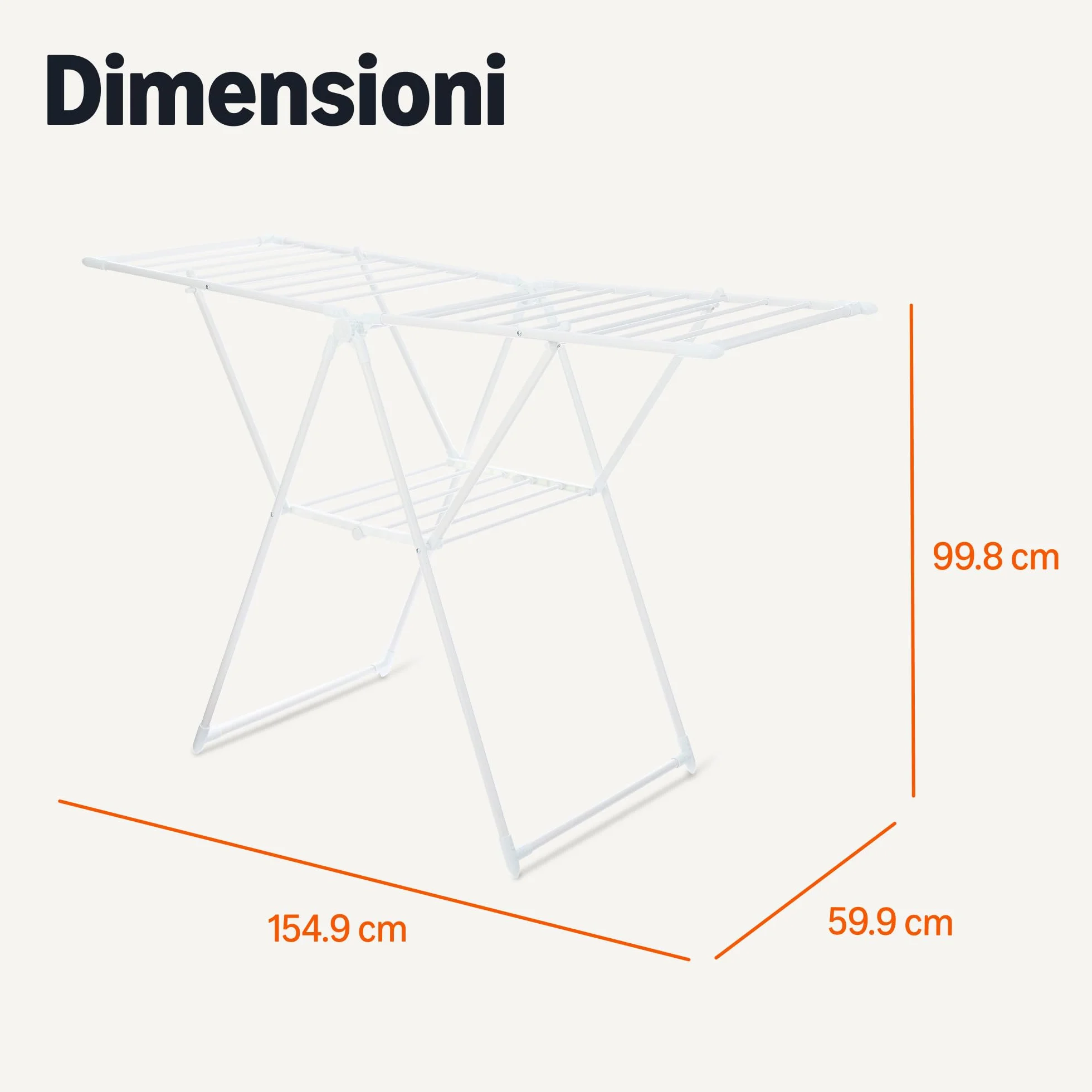 Amazon Basics Stendibiancheria pieghevole a 2 ali in metallo 154,9 x 60 x 99,8 cm bianco