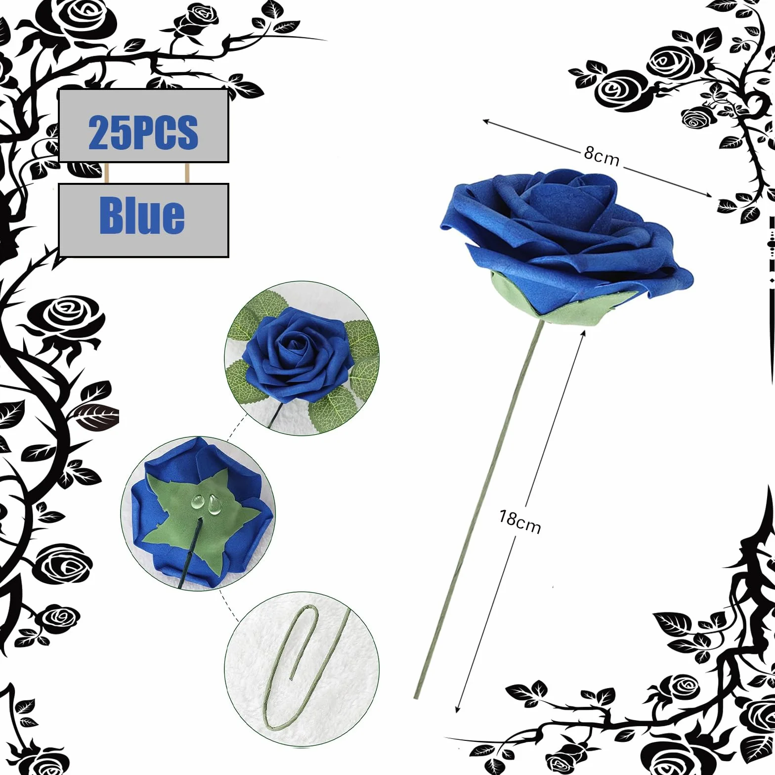 Rose Artificiali in Gommapiuma Blu Navy 25 Pezzi, Teste di Fiori Schiuma per Matrimonio Bouquet Decorazioni