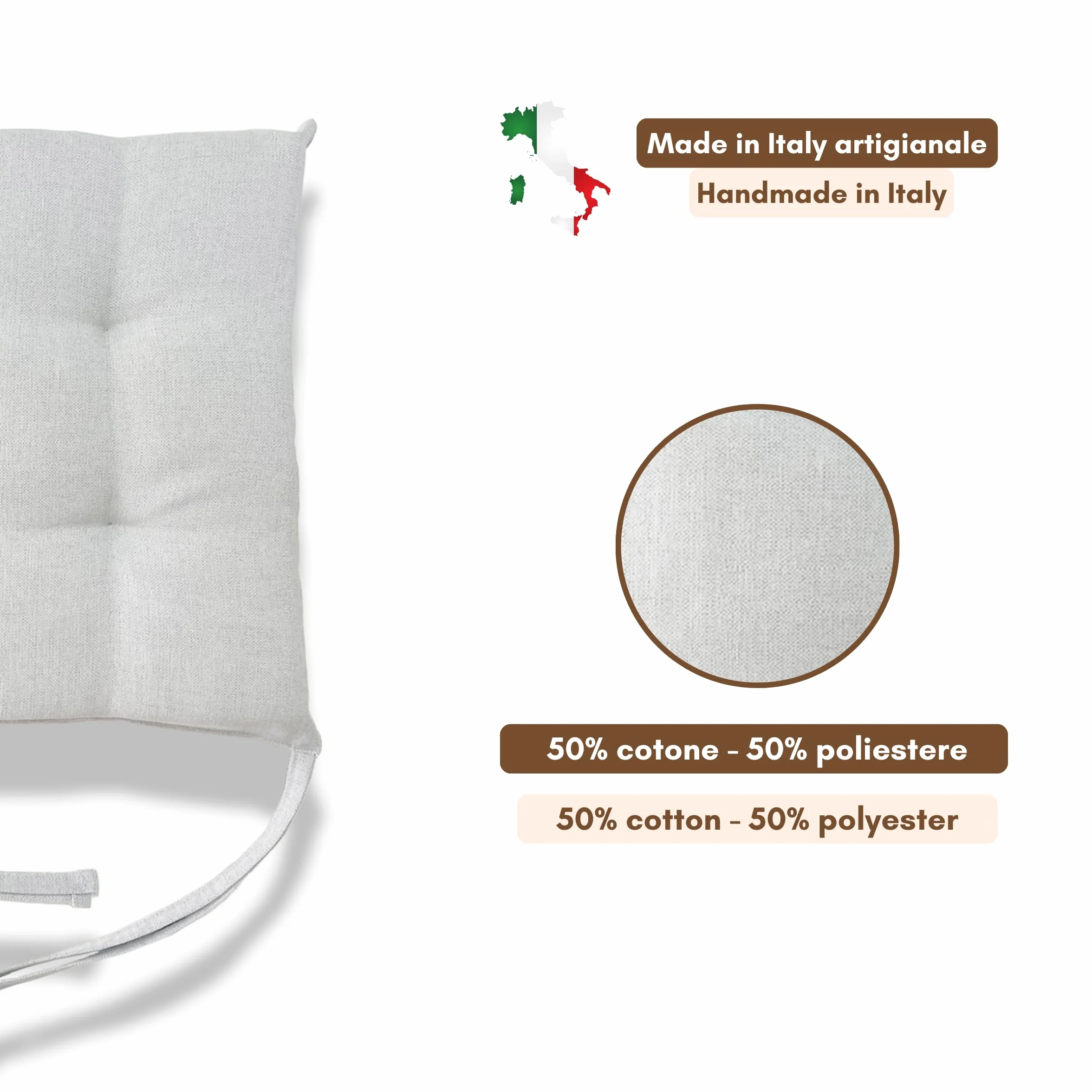 Il Tuo Artigiano Design Set 6 Poduszek do Krzeseł Kuchennych 40x40 cm Spessore 6 cm Imbottiture Spugna Acrilico Naturale