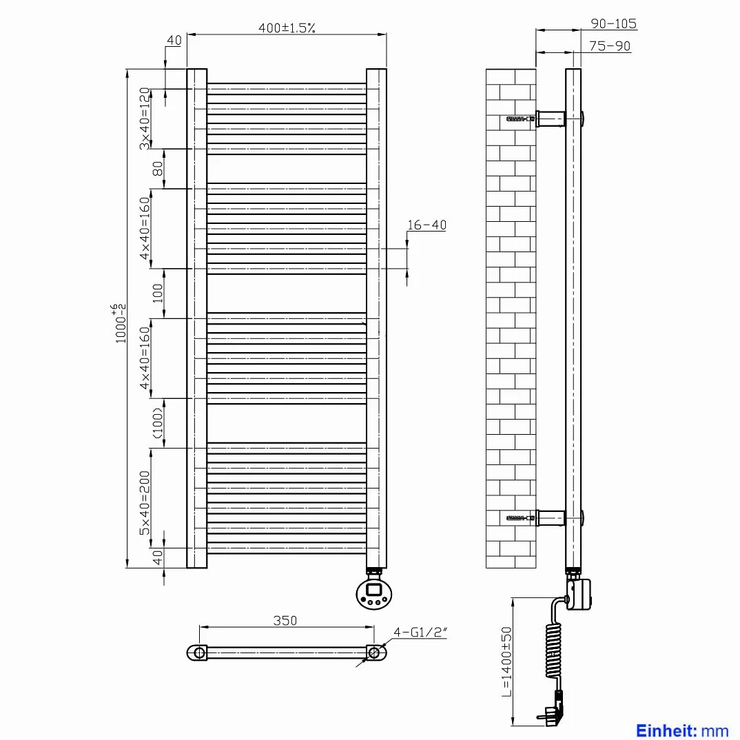 Heilmetz Scaldasalviette elettrico bianco 100x40 cm,Radiatore elettrico con termostato digitale e funzione Timer per asciugamani,Asciugatore elettrico per asciugamani,300 W
