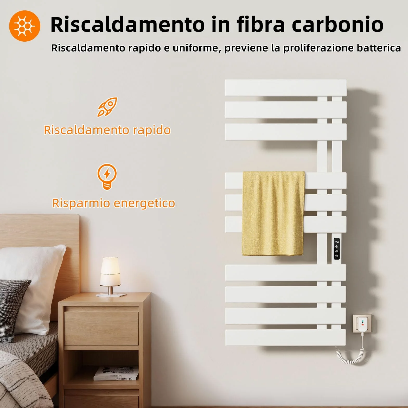 Scaldasalviette Elettrico, Termostato WiFi Smart Scaldasalviette, per Alexa e Google Home e APP, 500x1100 mm, Portasciugamani elettrico, Scaldasalviette Elettrico Bagno Basso Consumo-WIFI White Right