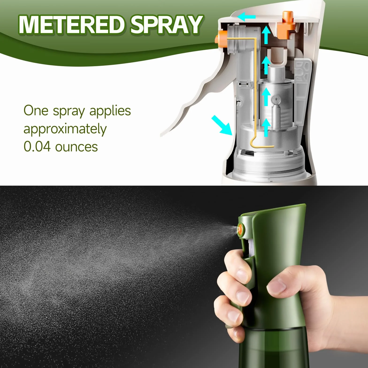 Spruzzatore di olio d'oliva in vetro per cucinare, nebulizzatore di olio spray continuo per cottura con controllo delle porzioni per cucina 200ml/7oz (bottiglia verde, stampa dorata)
