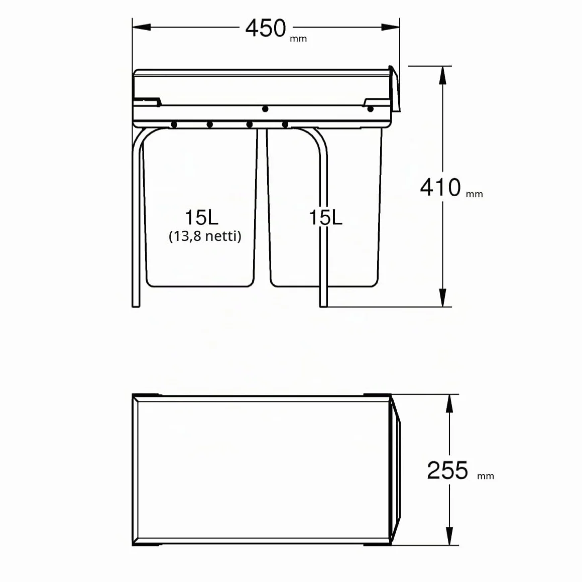 GROHE Bidone Spazzatura, raccolta differenziata, per basi sottolavello dotate di sistemi ad anta battente, larghezza mobile minima 30 cm, 40855000