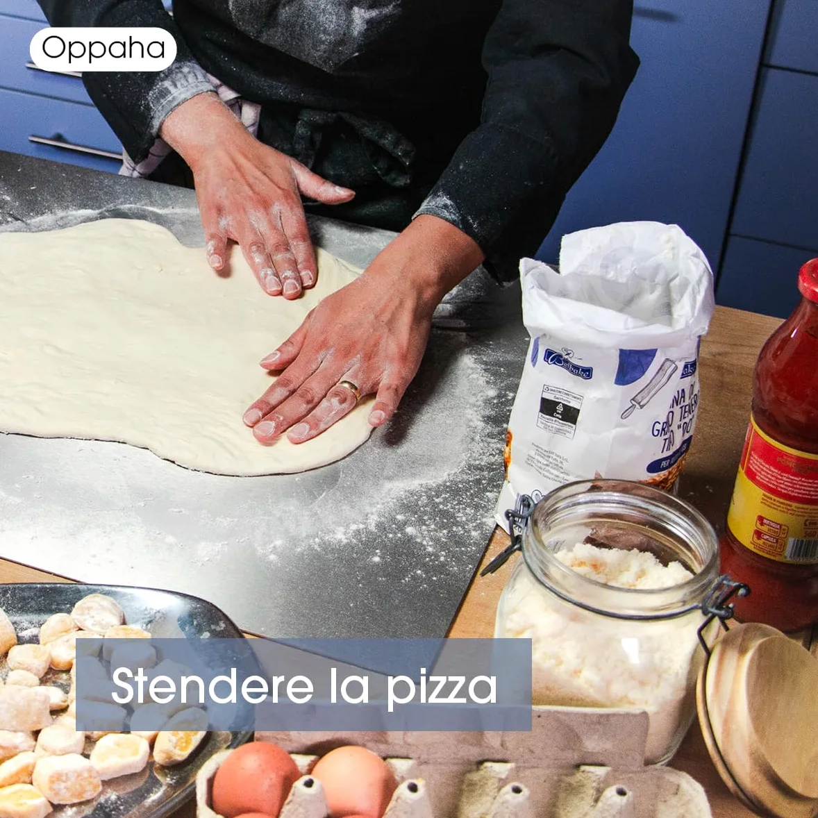 Oppaha - Spianatoia da Cucina in Acciaio Inox - Piano da Lavoro Compatto per Impastare - Superficie in AISI 304 - Tappetino Antiscivolo Incluso -56x30 cm