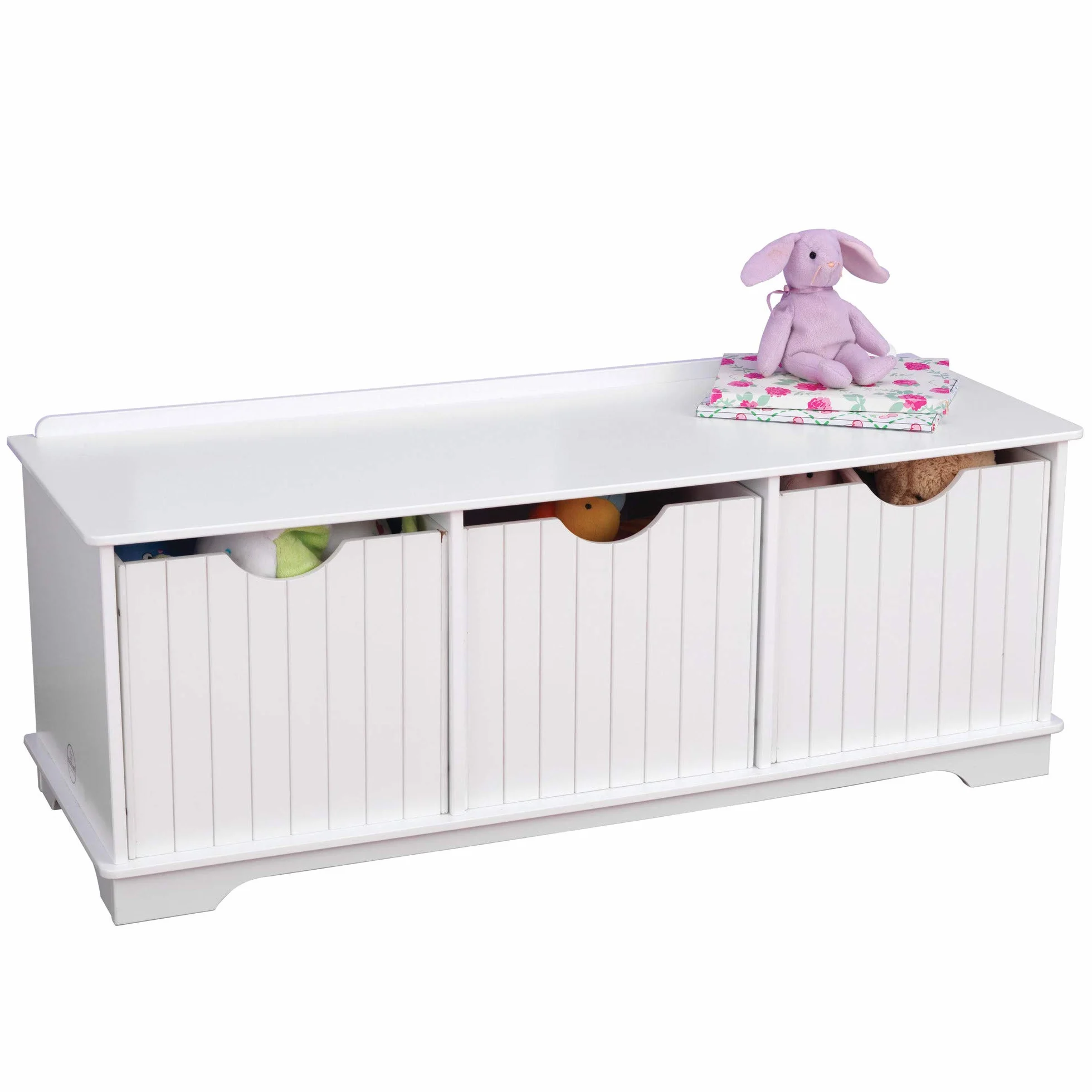 KidKraft Panca Contenitore in Legno Nantucket Bianco con 3 Cassetti Portaoggetti, Mobile Porta Giochi Bambini, Mobili per Cameretta e Sala Giochi per Bambini, 14564