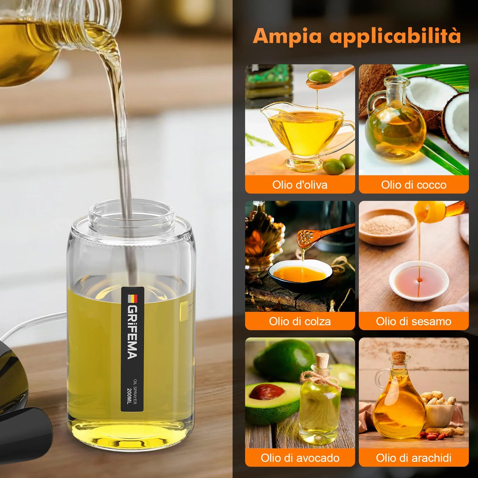 GRIFEMA Oliera a Getto Controllato 200 ml Vetro Antigoccia GE2003B