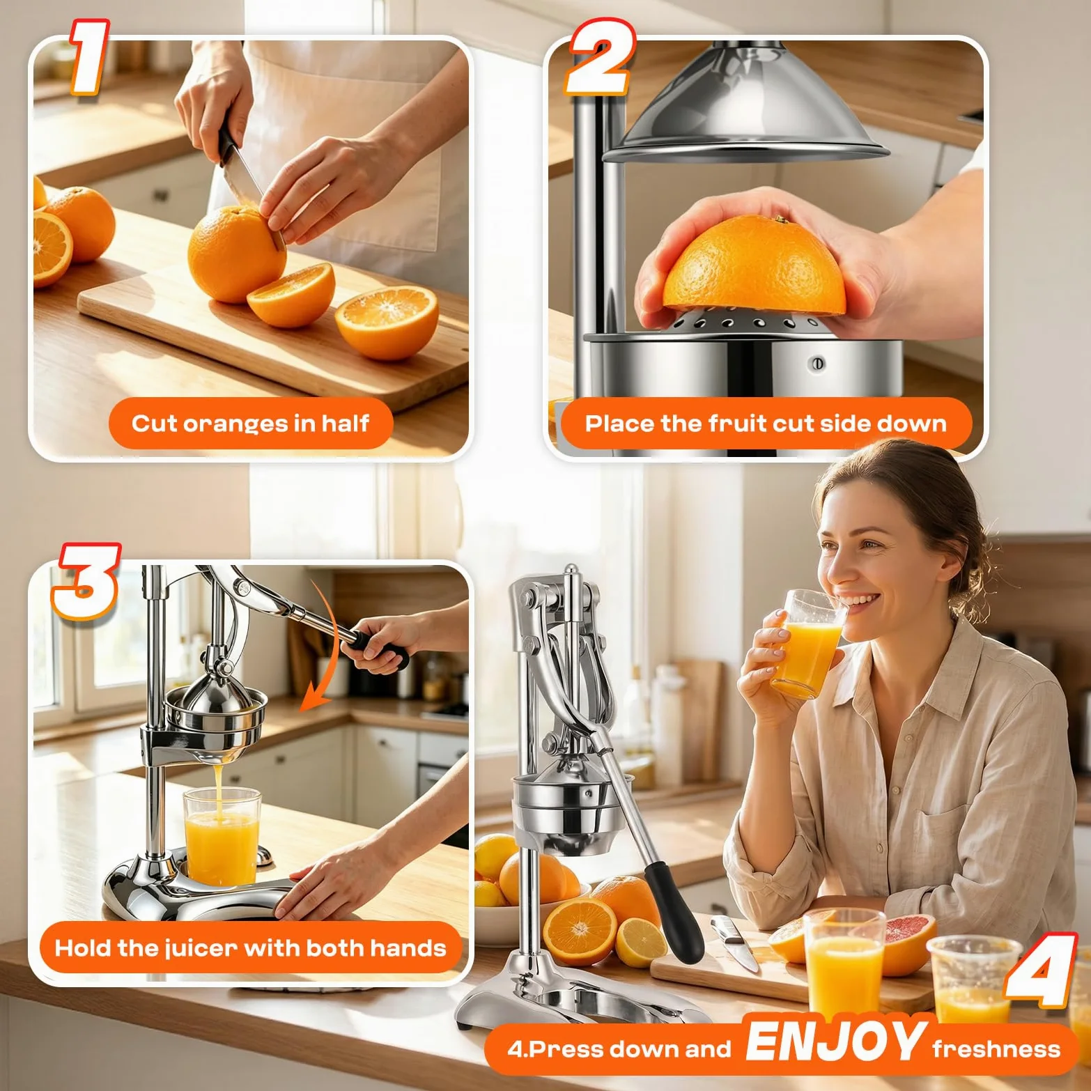 Moongiantgo Spremiagrumi Manuale Commerciale a Doppio Modo, Spremi-Limoni Professionale Con LEVA Ergonomica Senza Sforzo, Spremiagrumi a Mano per Arance, Melograni, Lime E Angurie | Spremi-Limoni Commerciale, Filtro smontabile, LEVA Ergonomica Senza Sforz