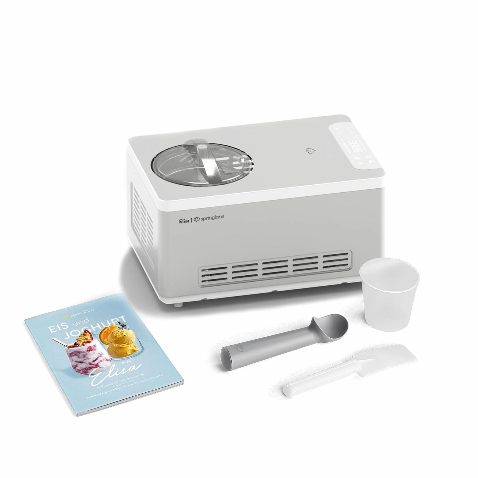 SPRINGLANE Gelatiera e yogurtiera Elisa con compressore autoraffreddante (Argento/Contenitore bianco, 180W)