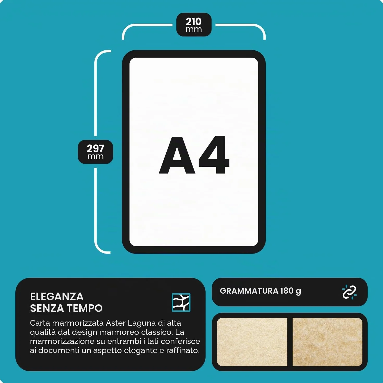 Aster Laguna Sand carta decorativa effetto marmo beige chiaro A4 210x297mm 180g 20x cartoncino marmorizzato