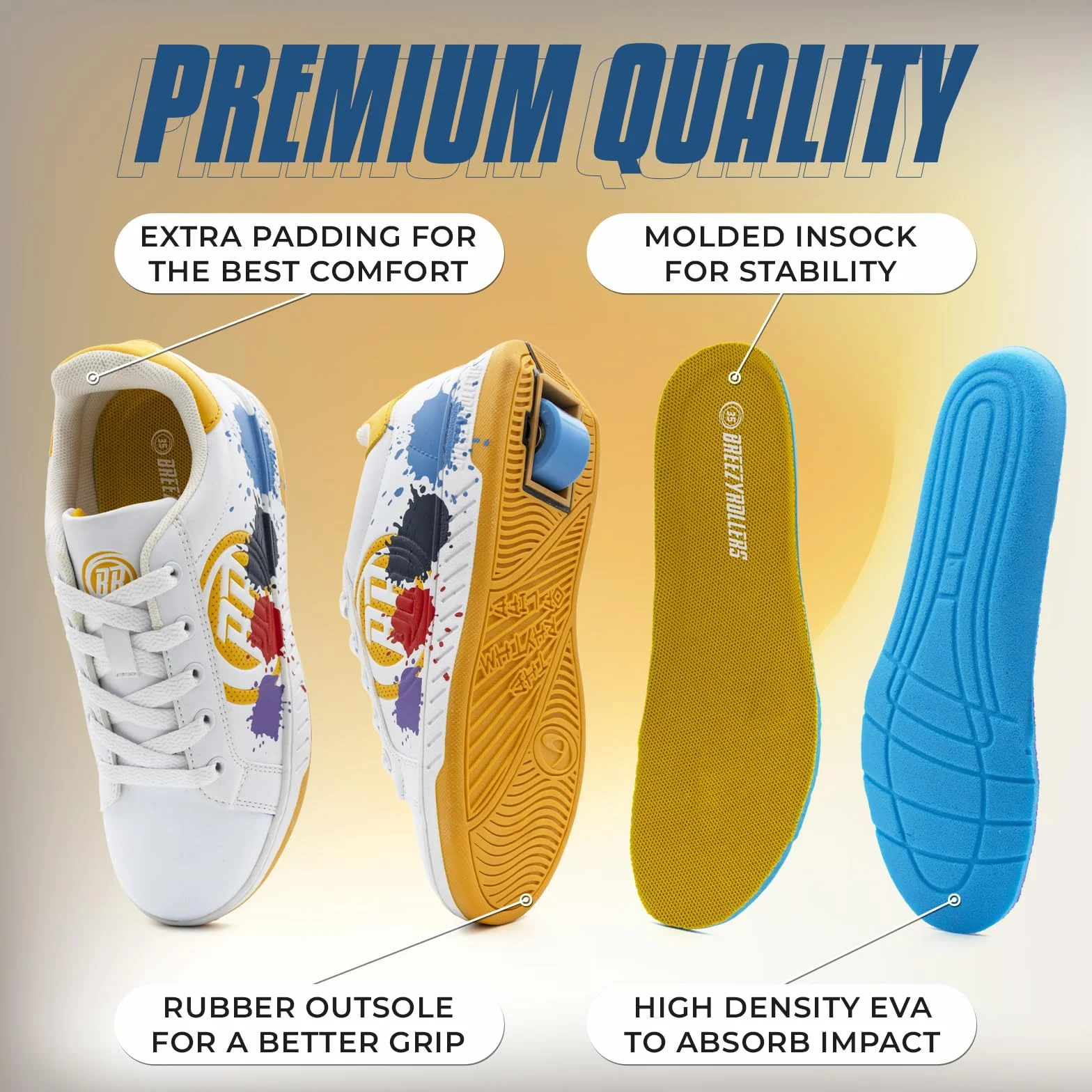 Breezy Rollers Scarpe con Ruote per Bambini - Sistema di Clic Brevettato, Scarpe da Strada che si Trasformano in Pattini in Pochi Secondi
