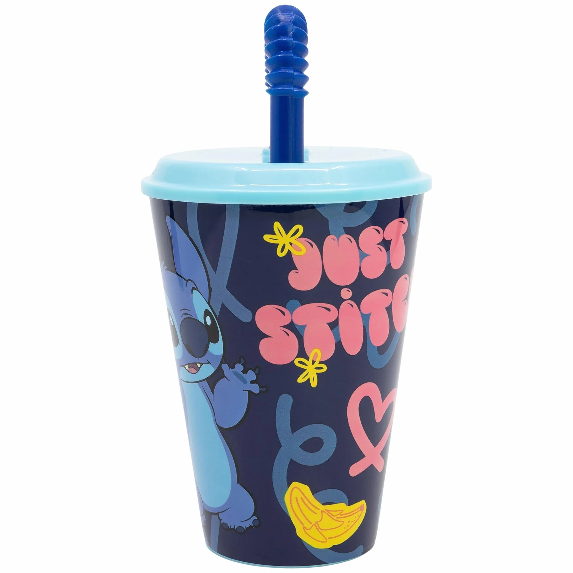 Disney Stitch Bicchiere plastica bambini 430 ml senza BPA riutilizzabile con cannuccia coperchio
