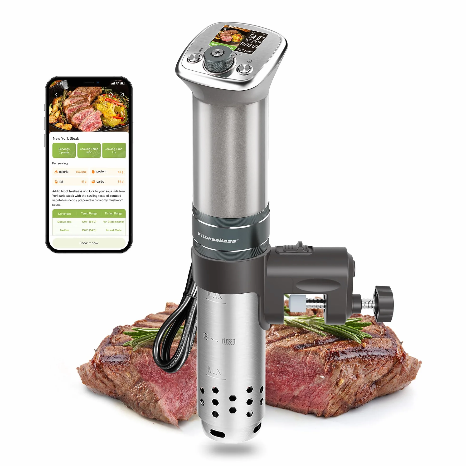 KitchenBoss Roner Sous Vide Professionale 1100W WIFI IPX7 TFT