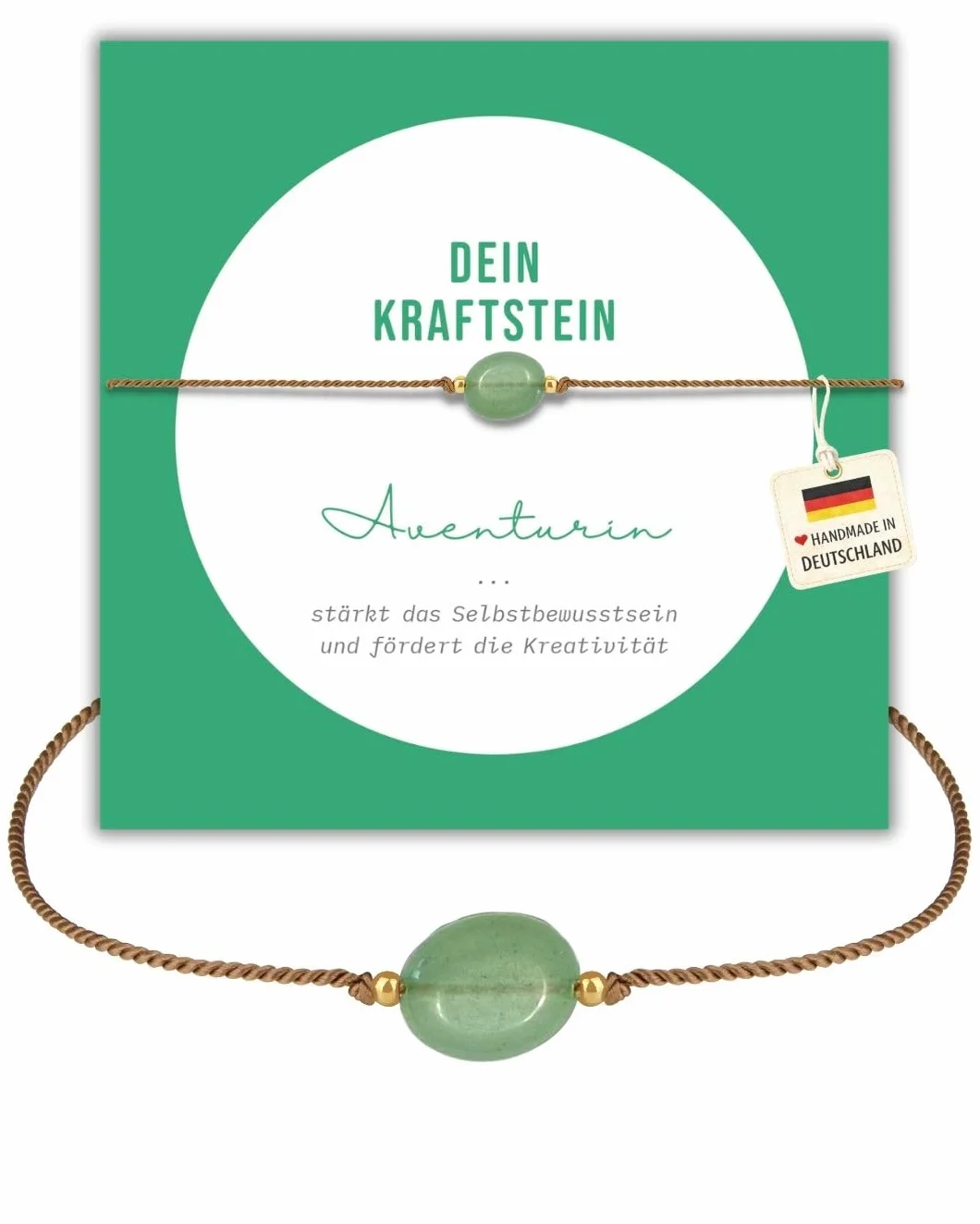 Bracciale avventurina da donna fatto a mano con pietre preziose verdi e perline dorate in confezione regalo