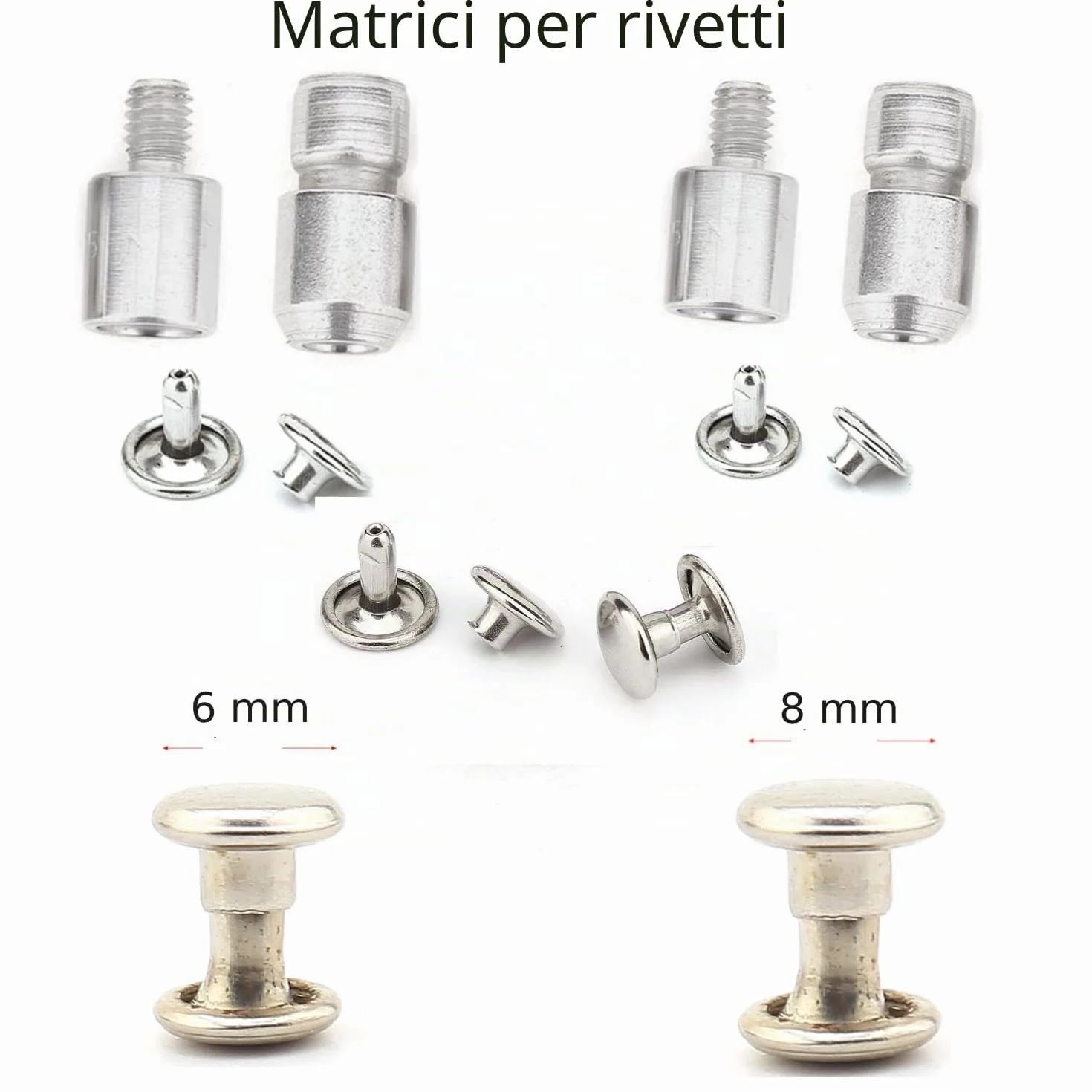 Set di macchine a pressione manuale DIE-SET-10 con fustelle per bottoni a pressione, occhielli, rivetti