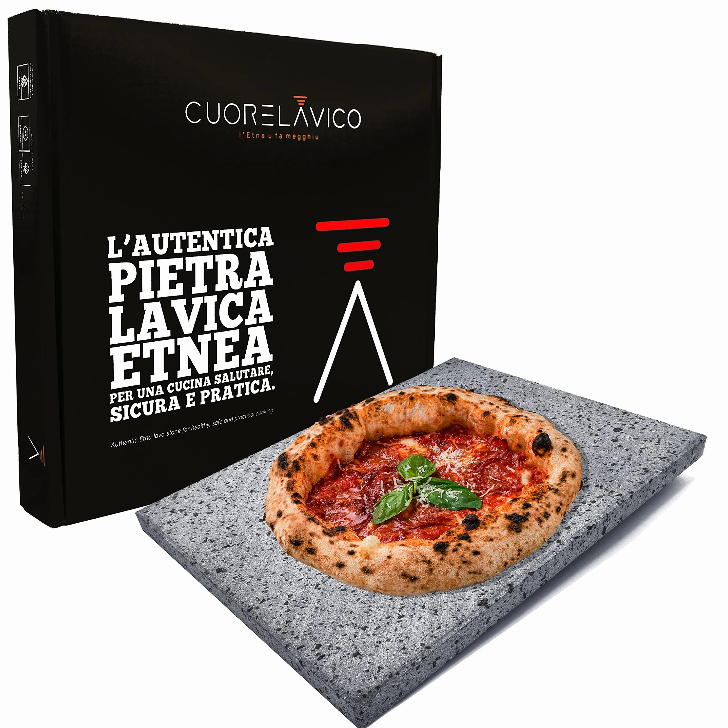 CUORE LAVICO Piastra Refrattaria in Pietra Lavica Etnea per Pizza 39x30x2 cm Forno a Gas Elettrico Barbecue
