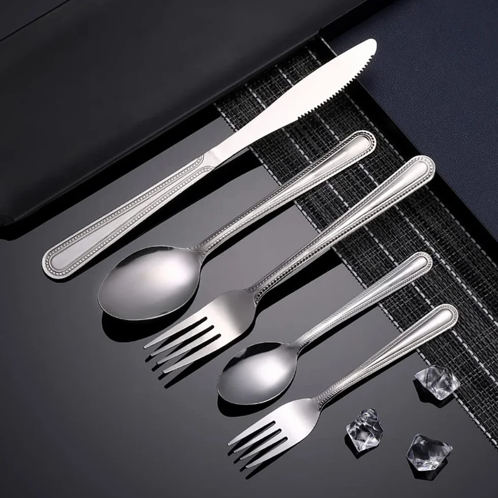 Set di posate, set di posate in acciaio inossidabile, plastica trasparente, set cucchiaio, coltello e forchetta, set da 50 pezzi di set di posate retrò Stoviglie da cucina Posate principali Coltello e