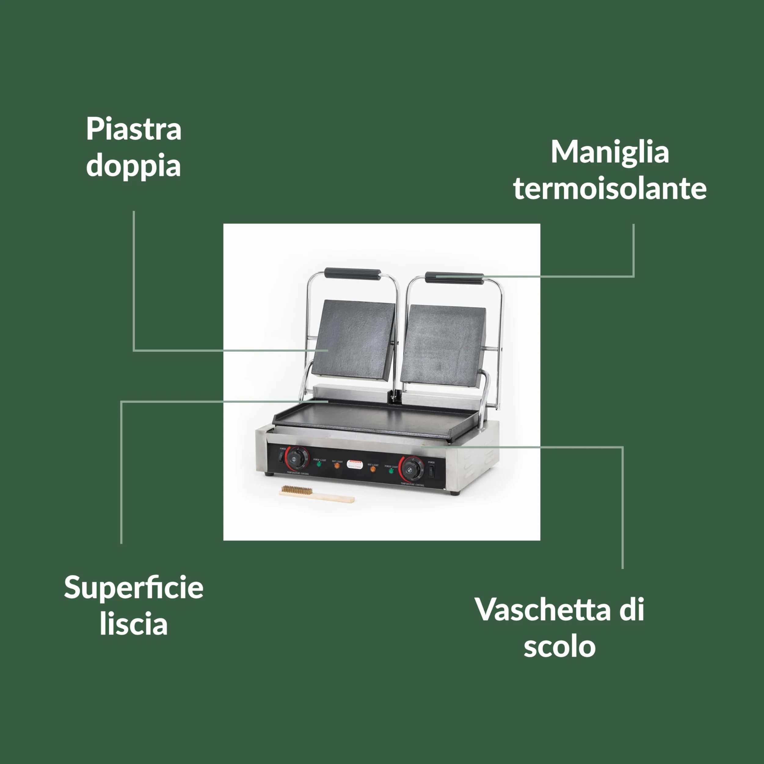 Ristoattrezzature - Piastra Panini Elettrica Doppia - Liscia/Liscia - Griglia Professionale per Ristoranti e Bar - 57x37x21 cm - 3.6 kw