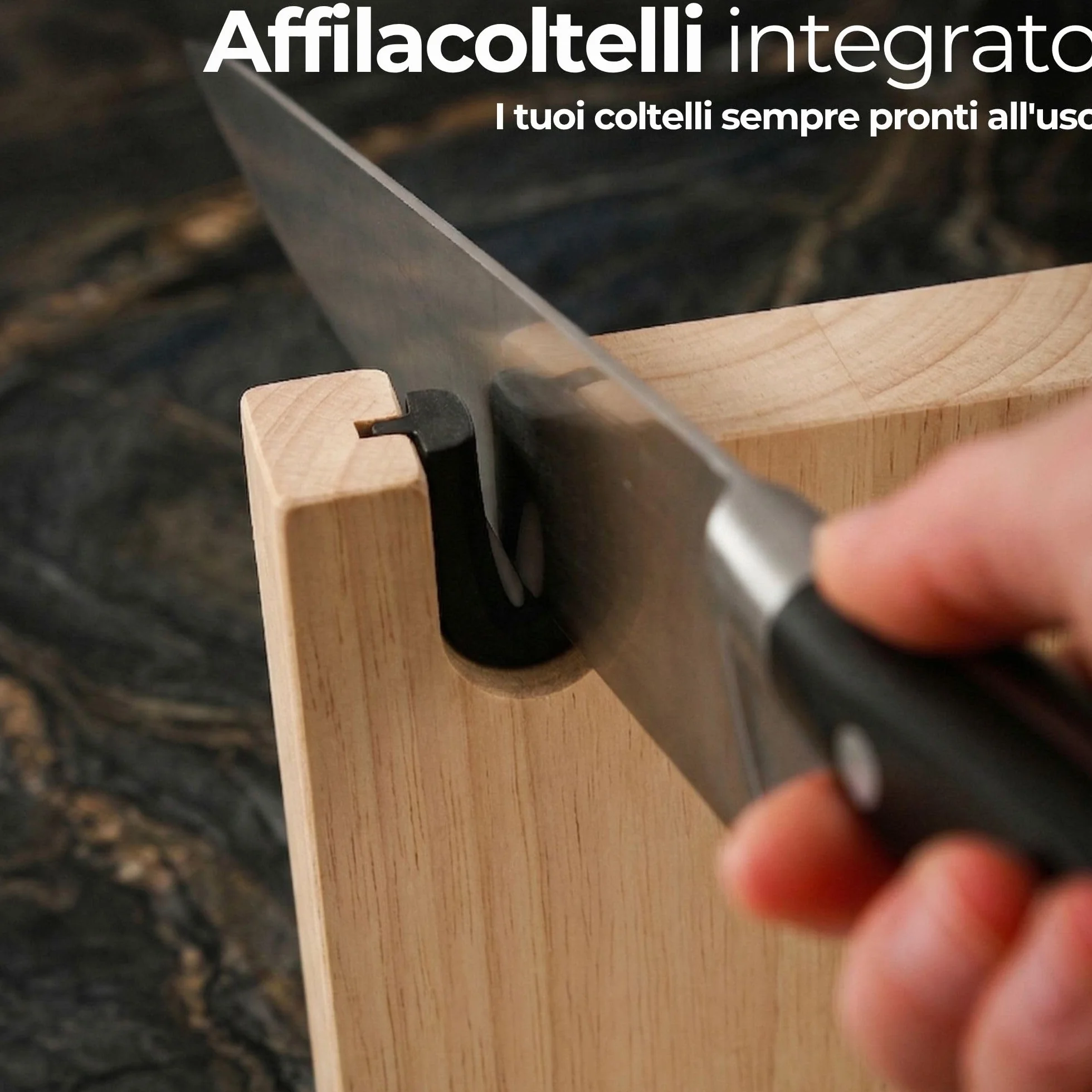 Magnetico Ceppo Coltelli da Cucina XL con Affilacoltelli Integrato, Legno Massiccio